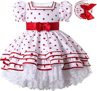 Toddler Girls Elegant Red Polka Dot Lace Ruffle Clothes Kids Lovely Casual Boutique Princess Pretty Dress