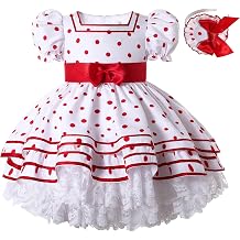 Toddler Girls Elegant Red Polka Dot Lace Ruffle Clothes Kids Lovely Casual Boutique Princess Pretty Dress