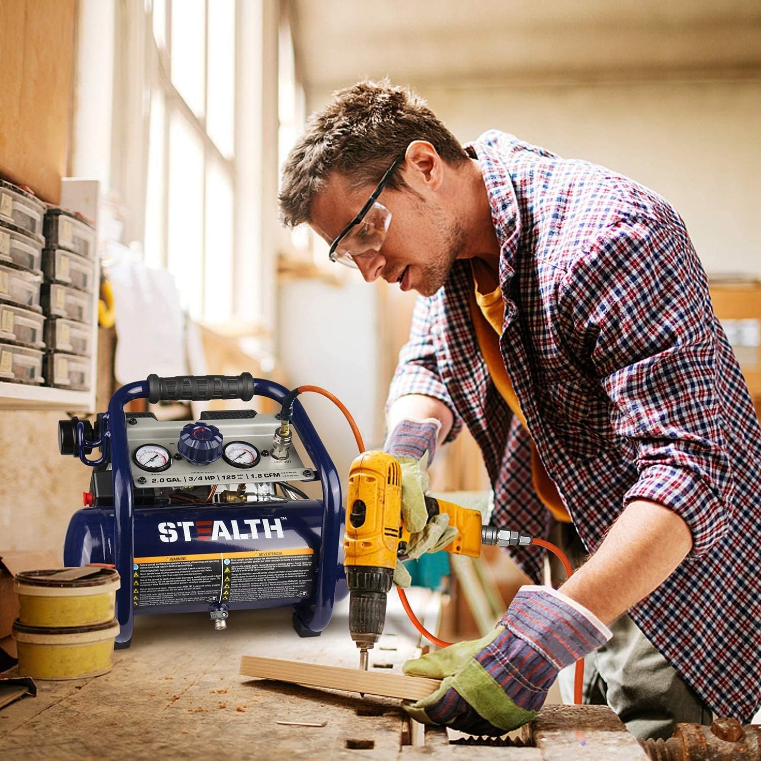 Black Friday - 40% OFF STEALTH Air Compressor, Portable Hot Dog Compressor, Ultra Quiet and Oil-Free,3/4 HP,2 Gal, for Home, Garage, Workshop, Blue, SAQ-1234