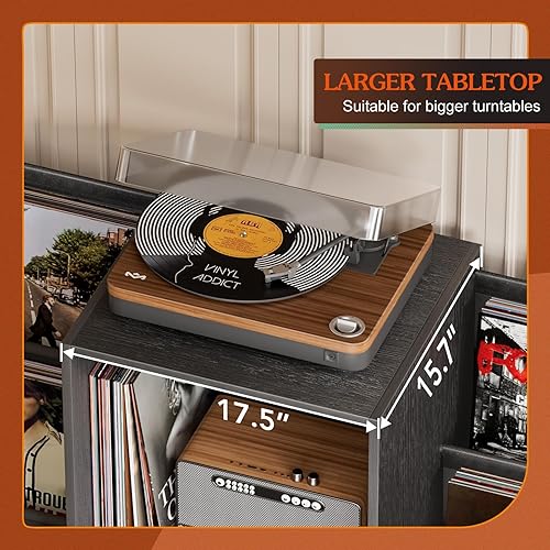 Miniatura 2 de Soporte para tocadiscos, soporte para tocadiscos con almacenamiento de discos de vinilo, 300 álbumes, mesa de tocadiscos con soporte para discos de