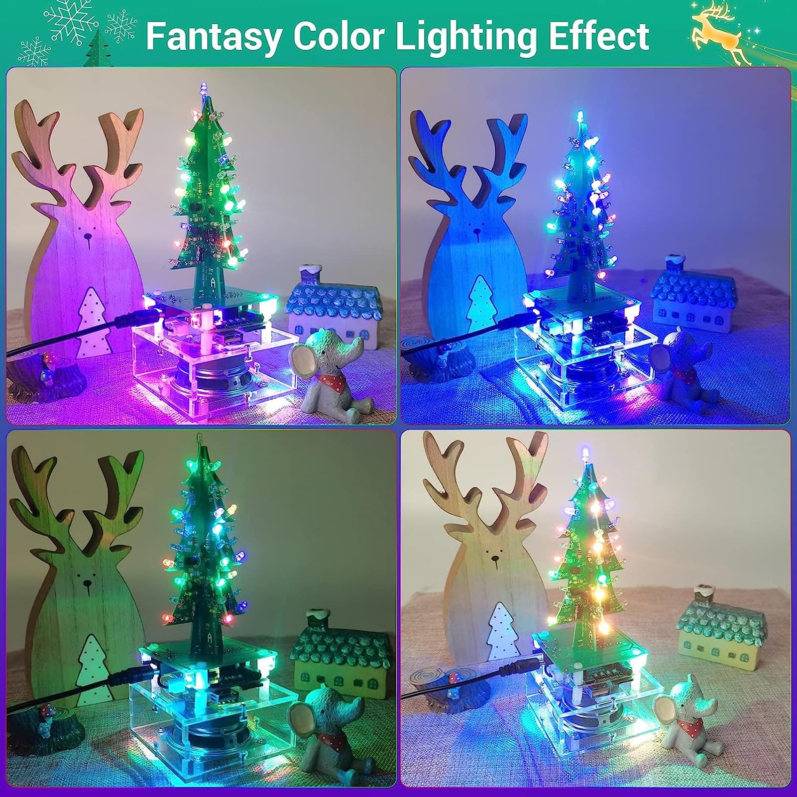 3D Christmas Tree Soldering Kit, DIY Electronics with 37 RGB LEDs, Rotating Design, Music Effects, DC 4.0-5.5V - Image 3