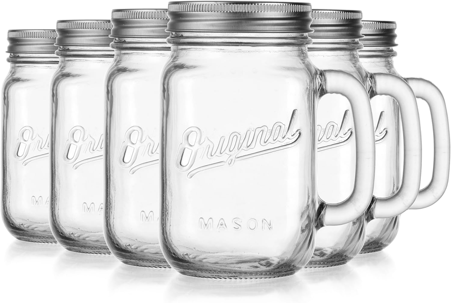 Glaver's Mason Jar 16 Oz. Glass Mugs with Handle and Lid Set Of 6 Old Fashioned Drinking Glass Bottles Original Mason Jar Pint Sized Cup Set. - Image 9