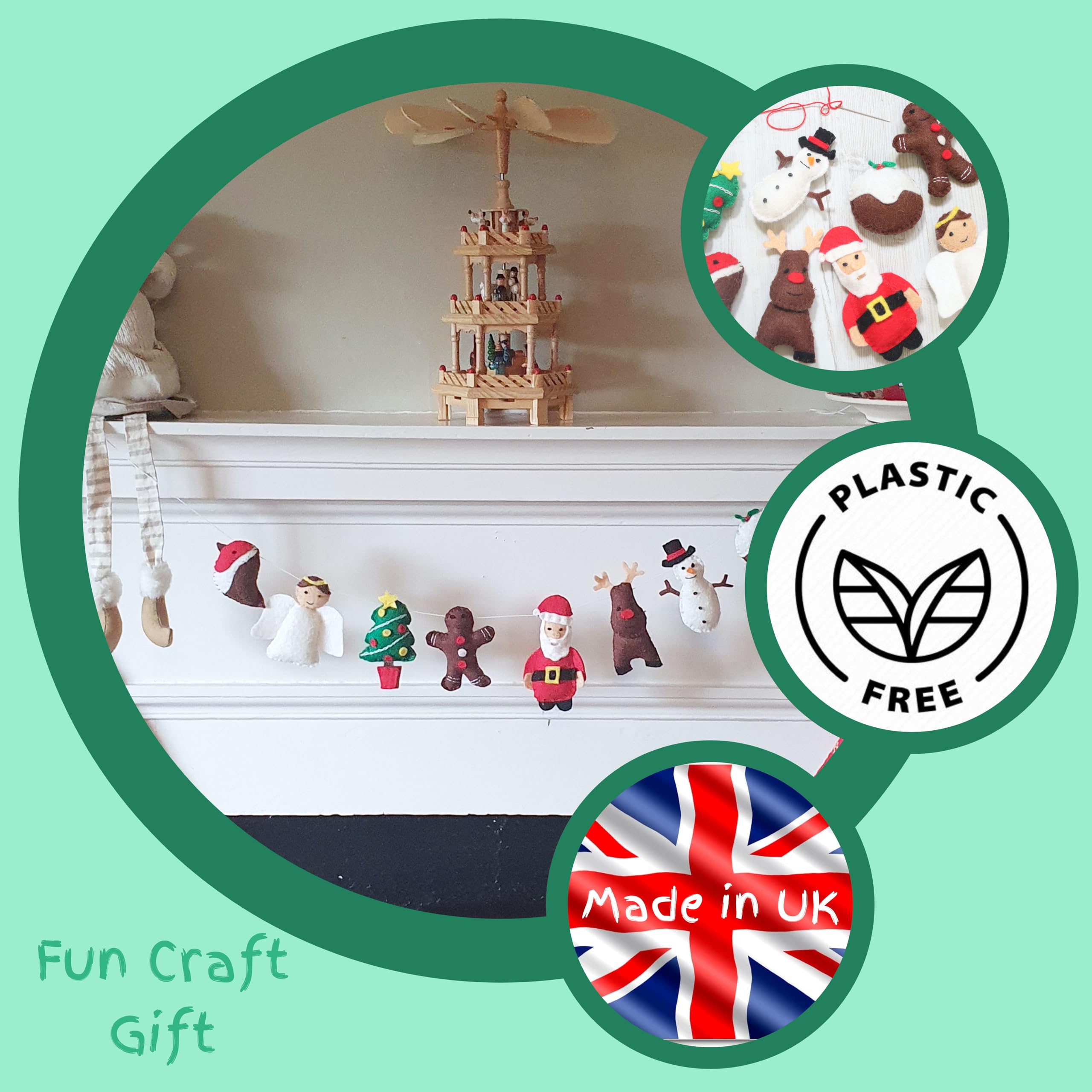 Crafty You Crafty Me - Christmas Decoration Sewing Craft Kit for Adults (Santa Garland), Made in UK, Santa (Mixed), Garland - Santa - Image 2