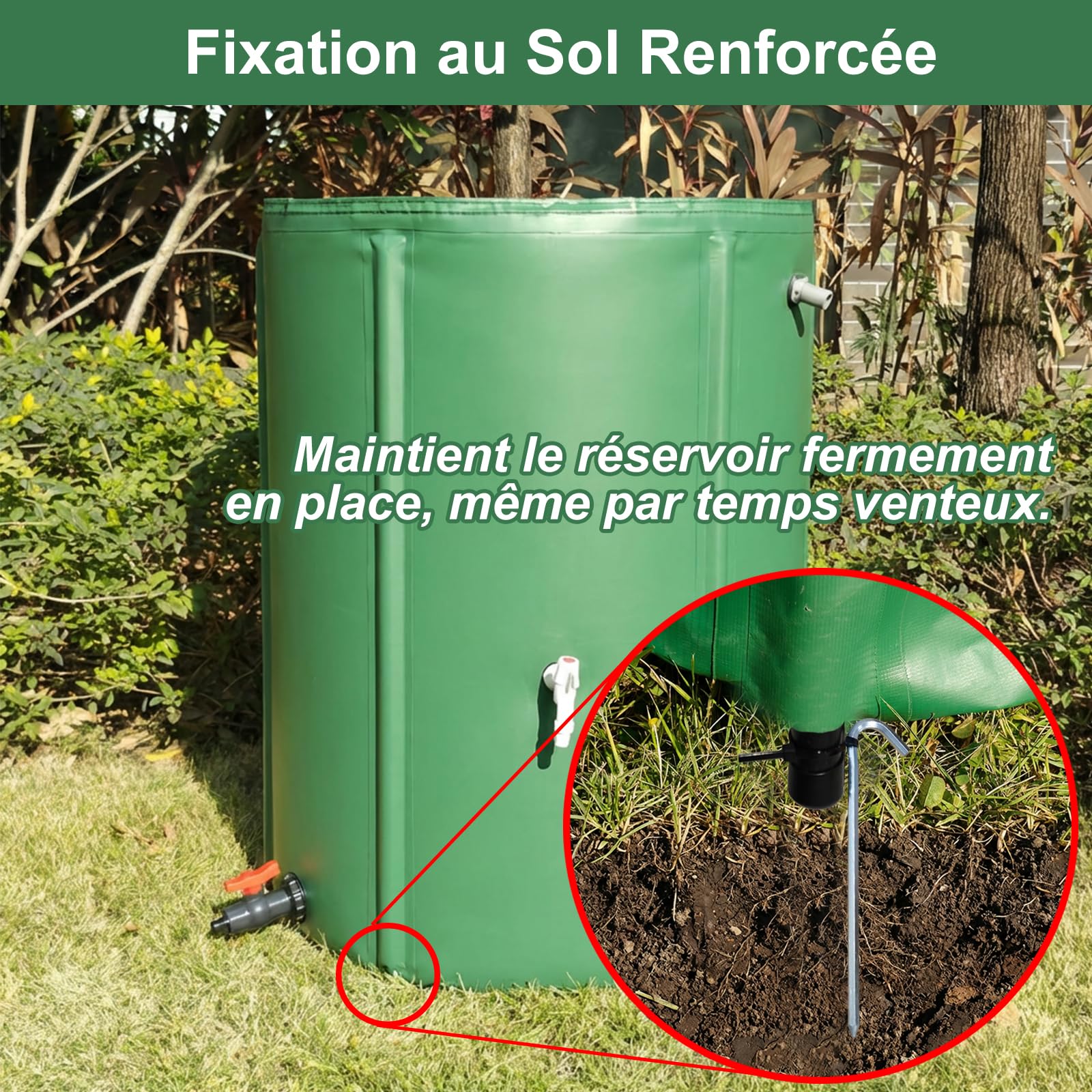 BeGrit Barril de Lluvia Plegable 380L Cisterna Agua Sistema Recogida Agua | Barril Portátil con Válvula Drenaje PVC 1000D Tanque de Lluvia con Doble filtración y Anclaje al Suelo para Riego de Jardín