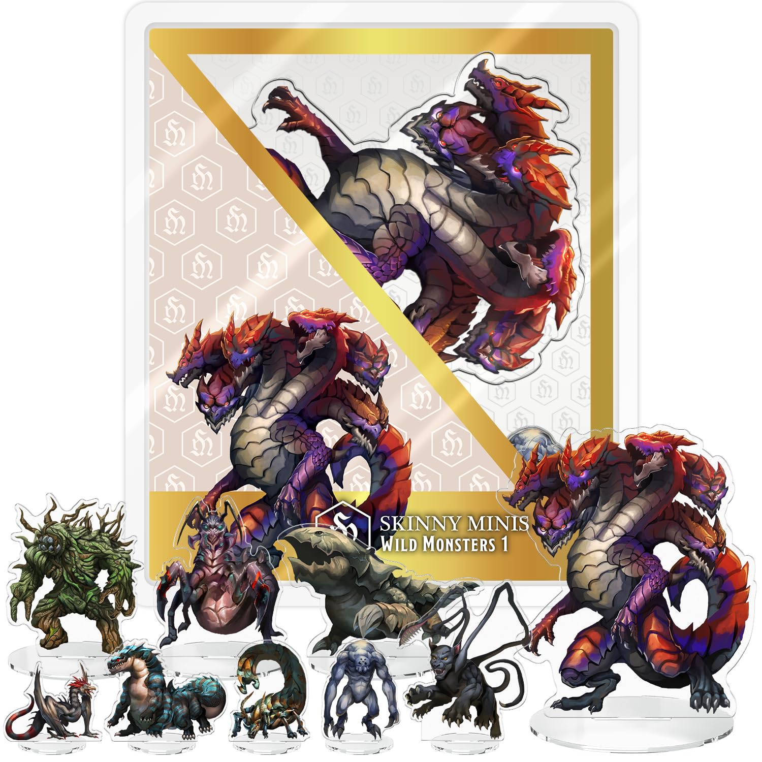 Skinny Minis Wild Monsters Miniatures Set, 9 Flat Minis for Tabletop RPG, D&amp;D Compatible, 2D Wilderness Beasts Minis, 5e &amp; Pathfinder Miniatures