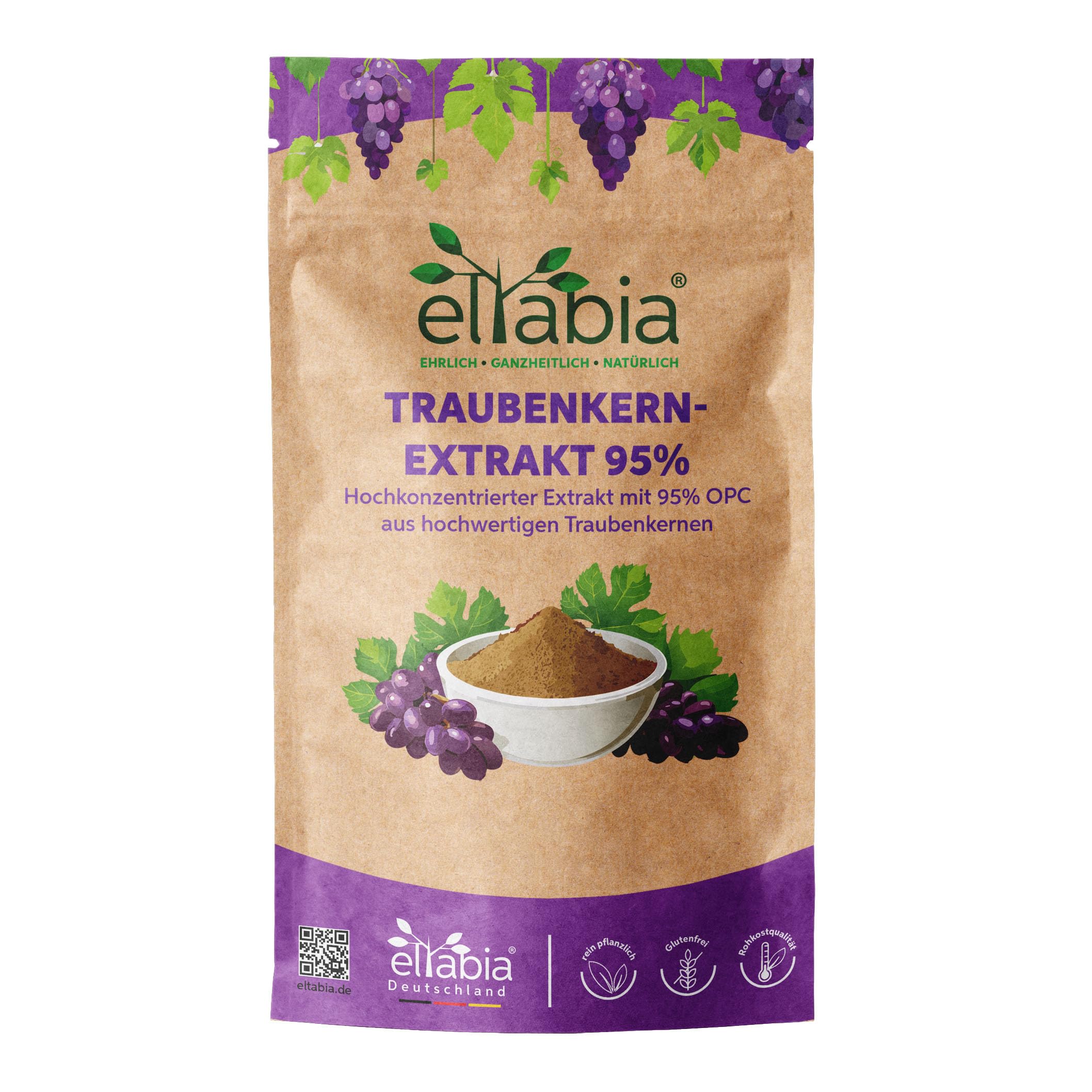 OPC Traubenkernextrakt 200g Pulver | 95% OPC Hochdosiert 950mg Tagesdosis | Rohkost Qualität Traubenkern Pulver vegan und frei von Zusätzen
