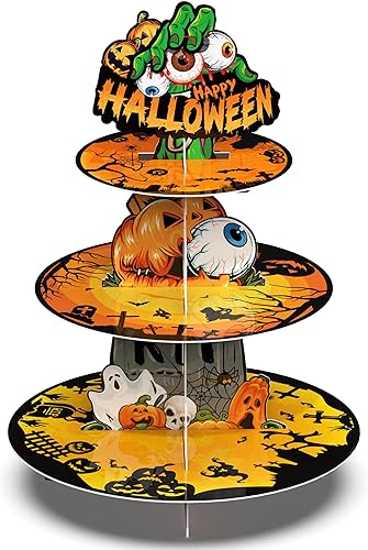 Soporte de 3 niveles para cupcakes de fantasmas de Halloween, decoración de fiesta de cartón, soporte para cupcakes, fiesta de Halloween, calabaza,