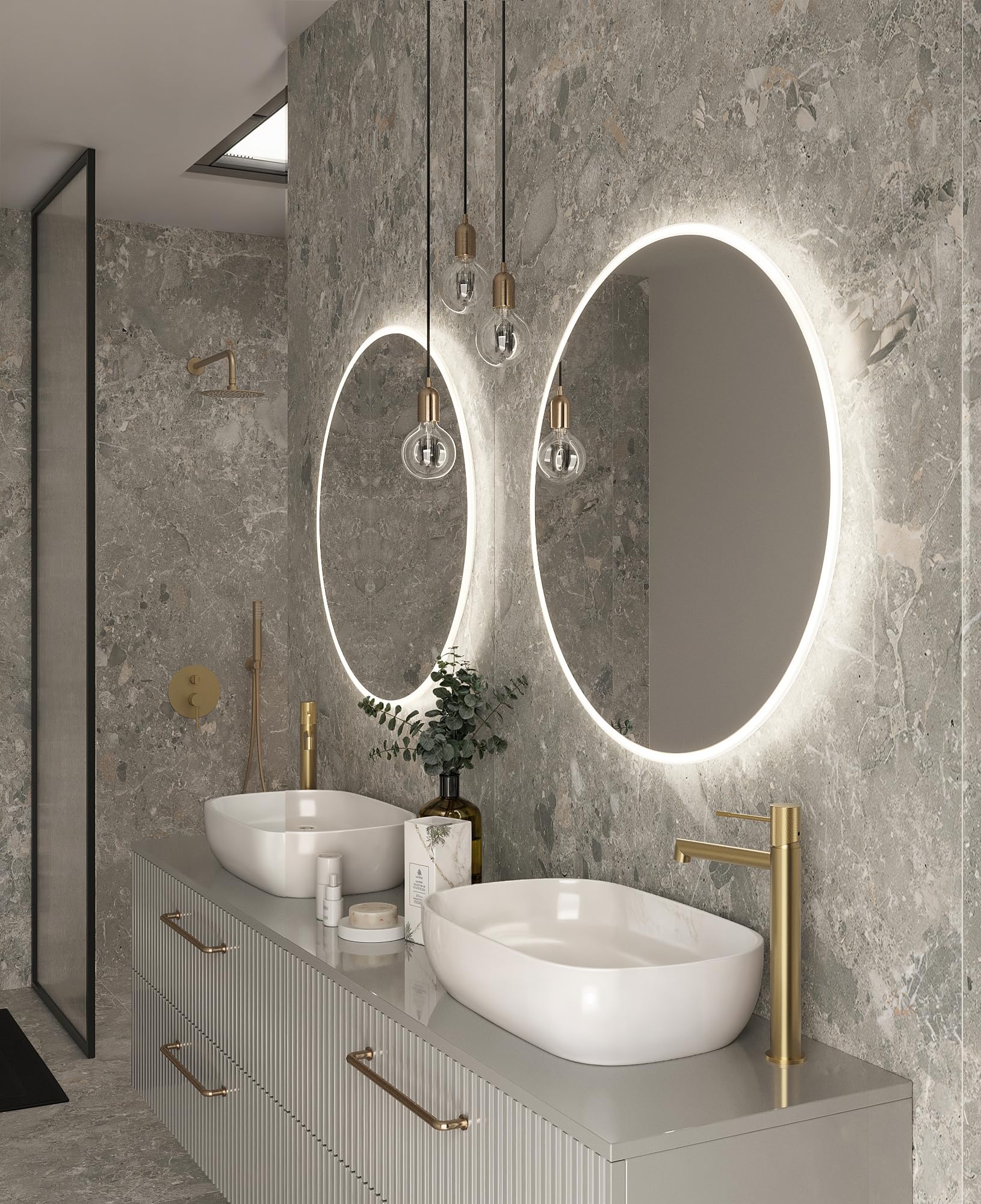 Mice - Espejos retroiluminado Redondo - Espejo Redondo, Contorno Arenado, luz fría - Espejo con luz led para Baño, Dormitorio, Maquillaje - Diametro Ø 100CM