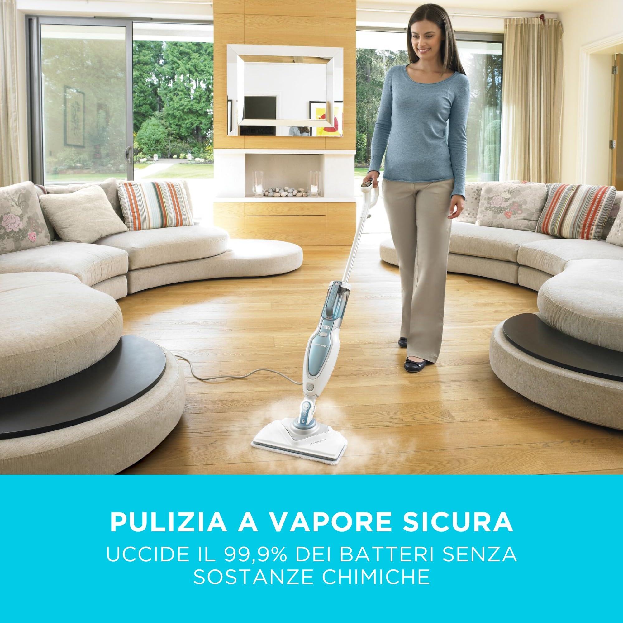 BLACK+DECKER FSM1630-QS Lavapavimenti a vapore STEAM-MOP Deluxe con Minitesta Triangolare Lift&Reach, 1600 W, Serbatoio 460ml