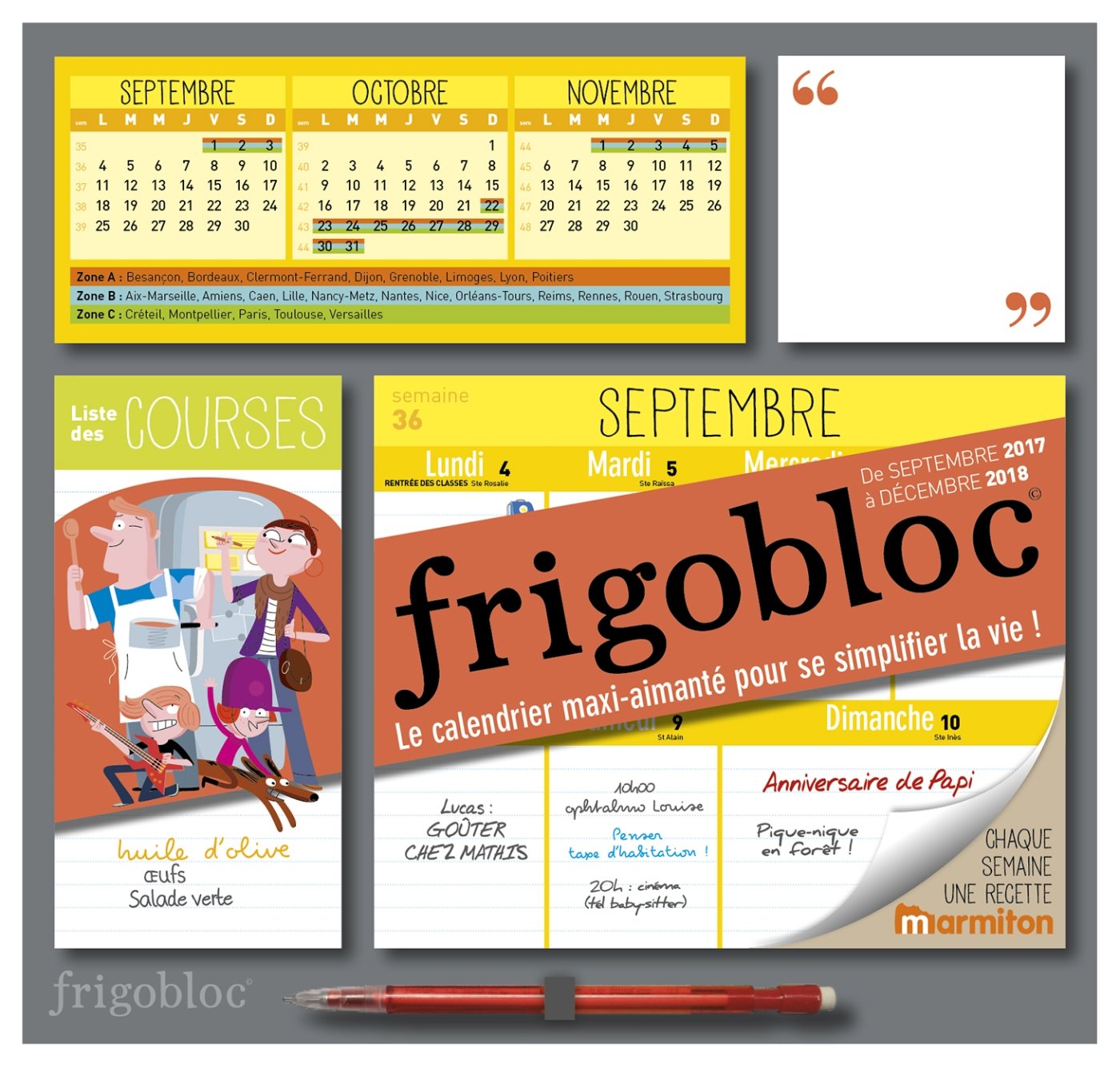 Frigobloc 2017/2018 - Calendrier d'organisation familiale par semaine