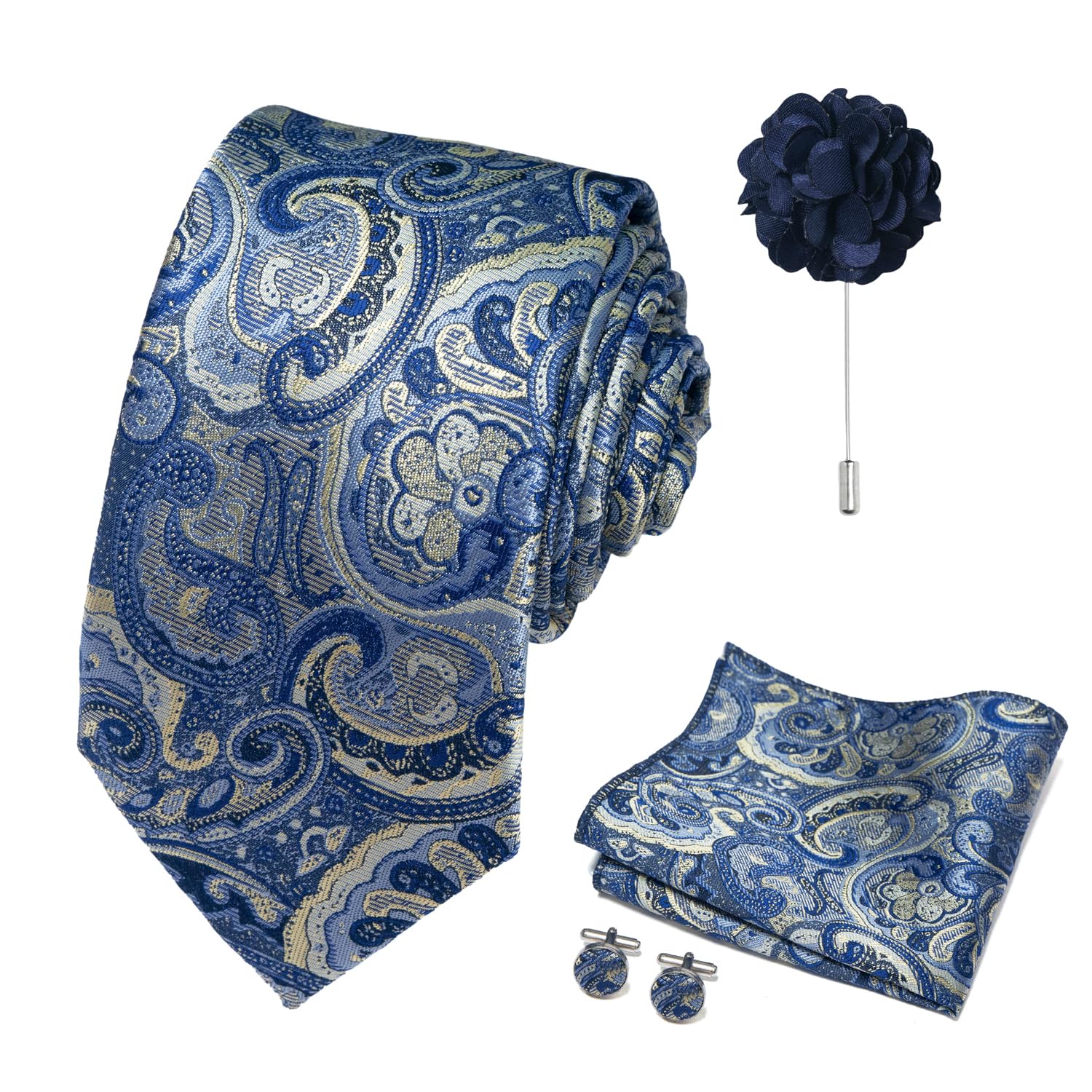 joy alice 70 Colors Ties Set Men Mixed Color Necktie Handkerchief Cufflinks Brooch 3.15 Formal