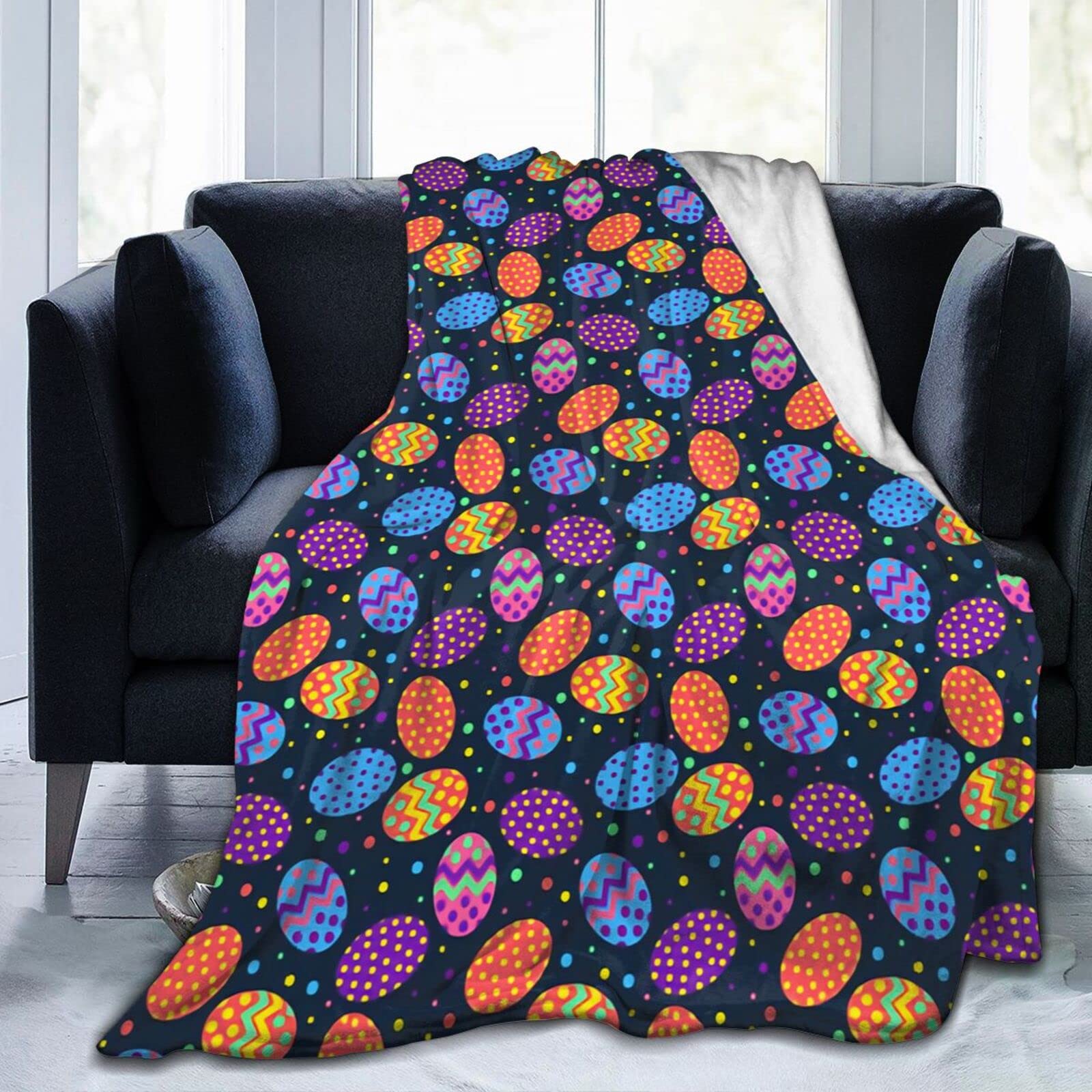 Lsjuee Easter Egg Throw Blanket Warm Cozy Lightweight Blankets Easter Gift Flannel Blanket for Sofa Couch Bed Office Holiday Decorative 50"X40"
