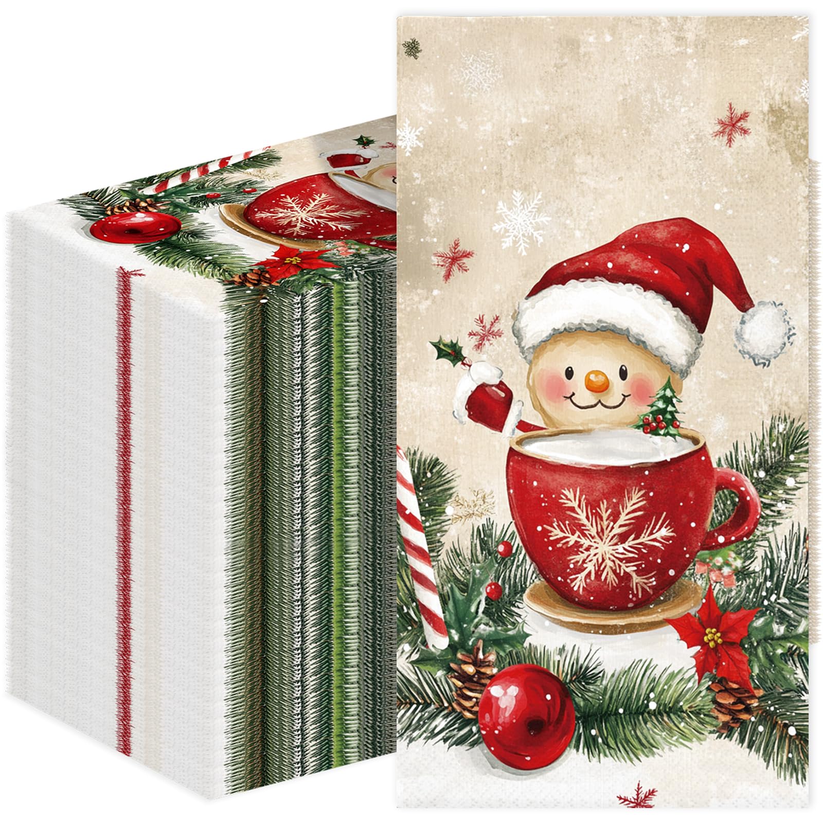 Tbsone 100 tovaglioli di carta usa e getta di Natale: tovaglioli per ospiti, decorazione da tavolo, bagno, casa, cucina, cocktail di vacanza