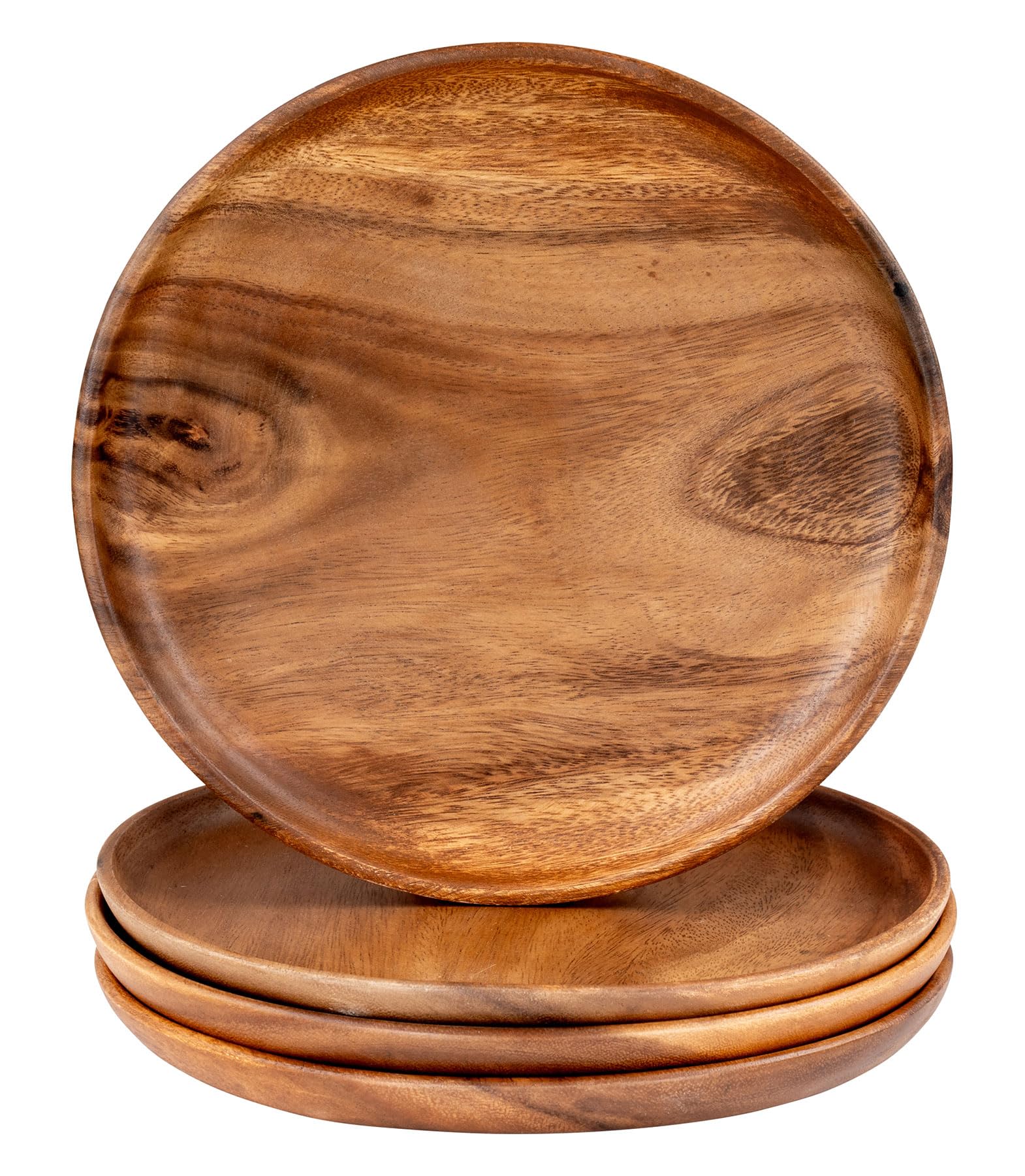 levandeo Set di 4 piatti rotondi in legno di acacia, diametro 25 cm, piatti in legno di acacia, fatti a mano, decorazione unica da tavolo