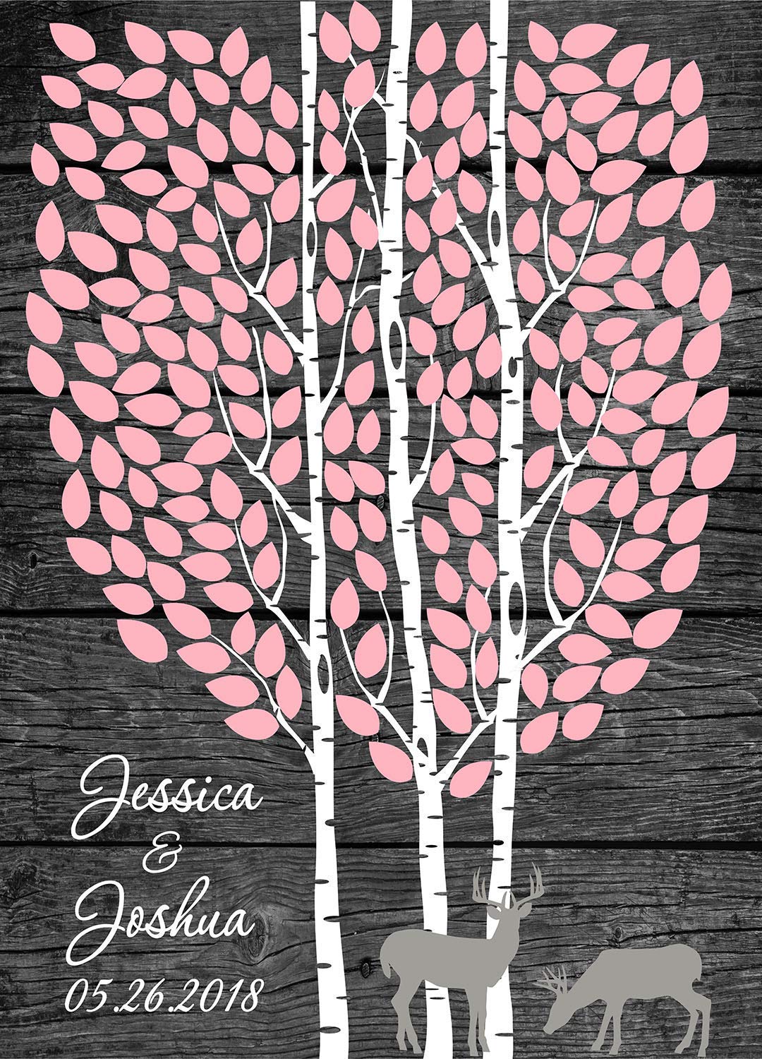Wedding guestbook tree print- guest book tree for signatures- Wedding Decor Paper Deer Rustic Theme Custom Colors