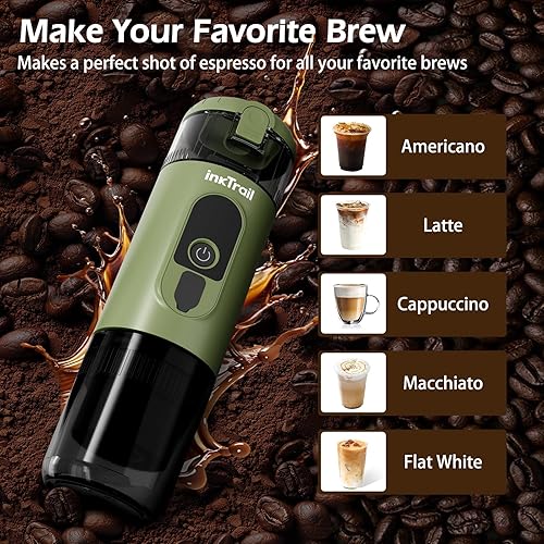 Miniatura 7 de InkTrail - Cafetera portátil eléctrica para café expreso, cafetera de viaje para acampar, autocalentamiento con batería recargable, compatible con
