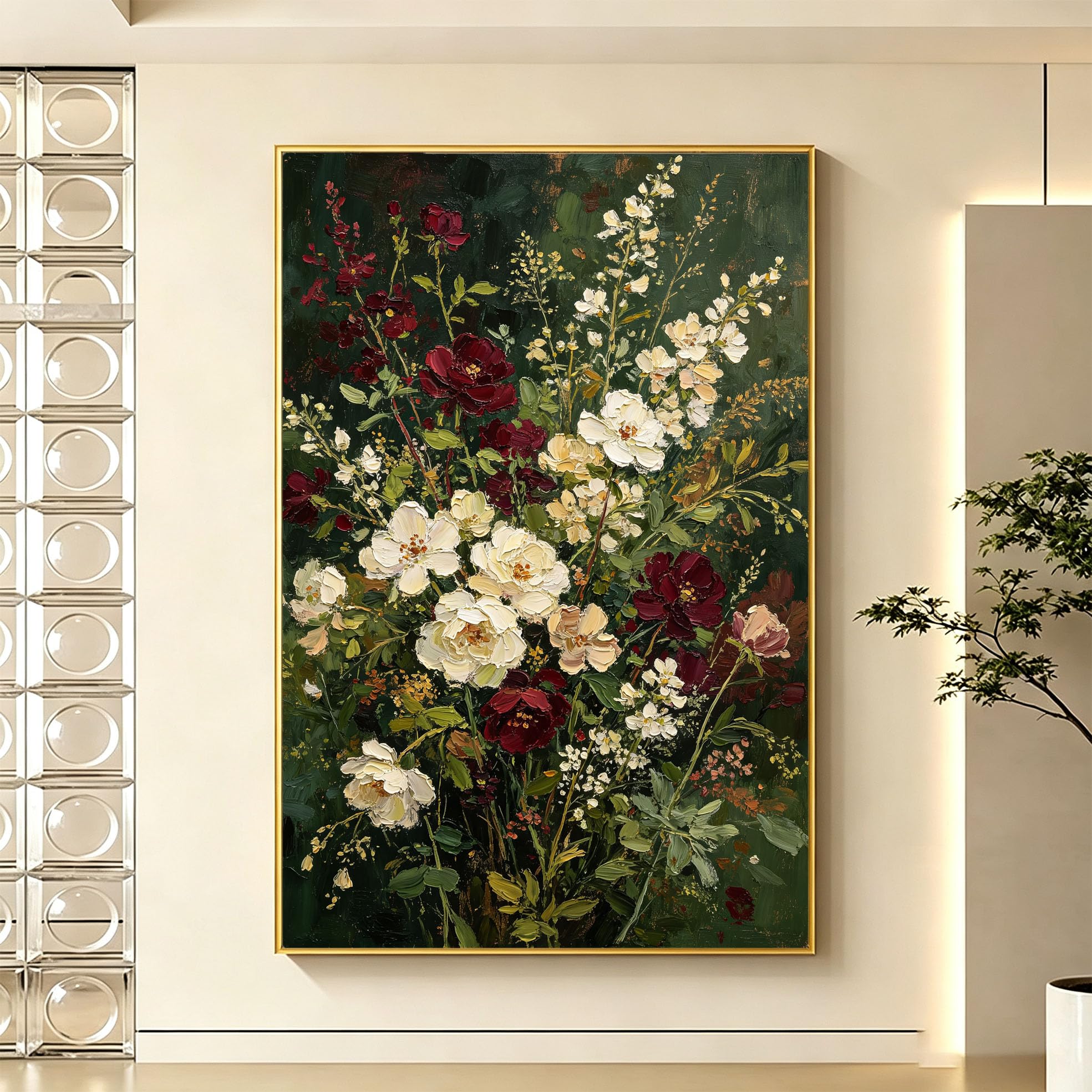 Großes Leinwand Ölgemälde, Schlichtes Blumenmotiv, Rahmenloses Wandbild, 100% Handgemaltes Blumen Ölgemälde, Ästhetisches Botanisches Kunstwerk Für Wohnzimmer Und Schlafzimmer, 50 X 70 Cm (2