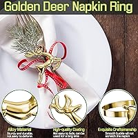 Vista 3 de ZeeDix Juego de 8 servilleteros dorados de renos navideños, anillo para servilletas de tela para decoración de mesa de cena navideña