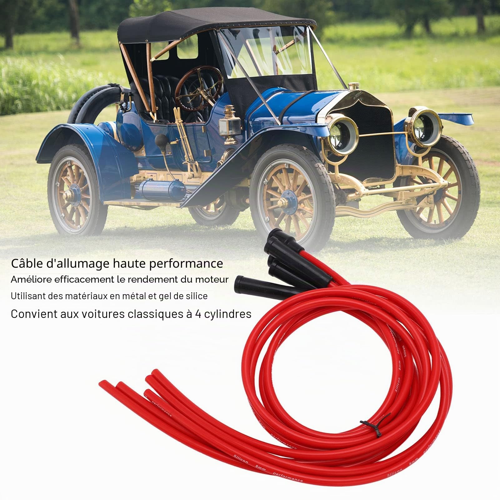 Ensemble de Fils D'allumage de Bougie D'allumage Pour Automobile 4 Cylindres Fil D'allumage de Voiture de 8 Mm Fil D'allumage En Silicone de 1 M Ensemble de Fils de Bougie D'allumage Composants D'allu