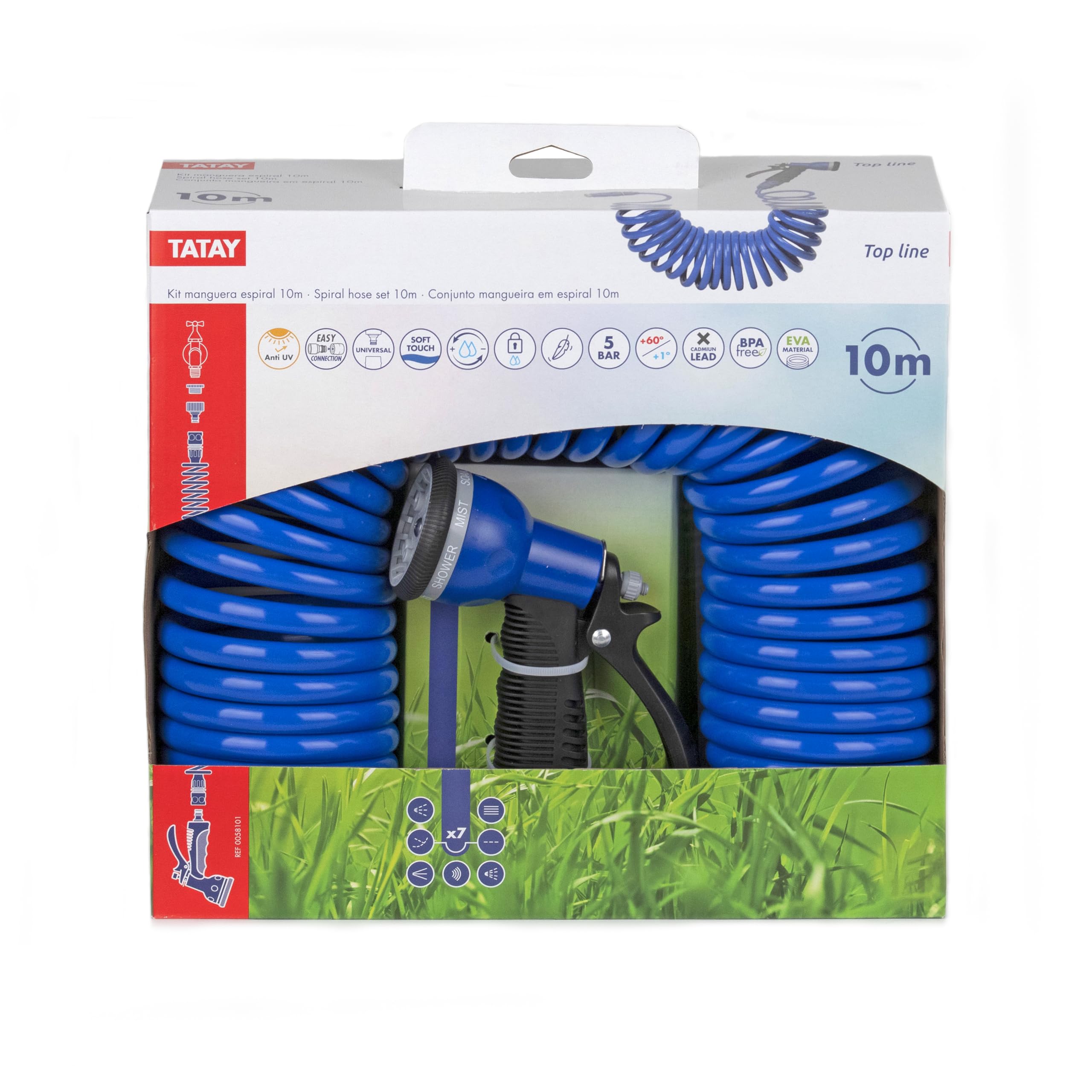 Tatay Kit de Manguera Espiral 10m con Accesorios Plástico Anti-UVA | Kit Manguera Espiral | Longitud 10m | Ideal para Terrazas | Para Pequeños Jardines | 10m con Accesorios Plástico Anti-UVA