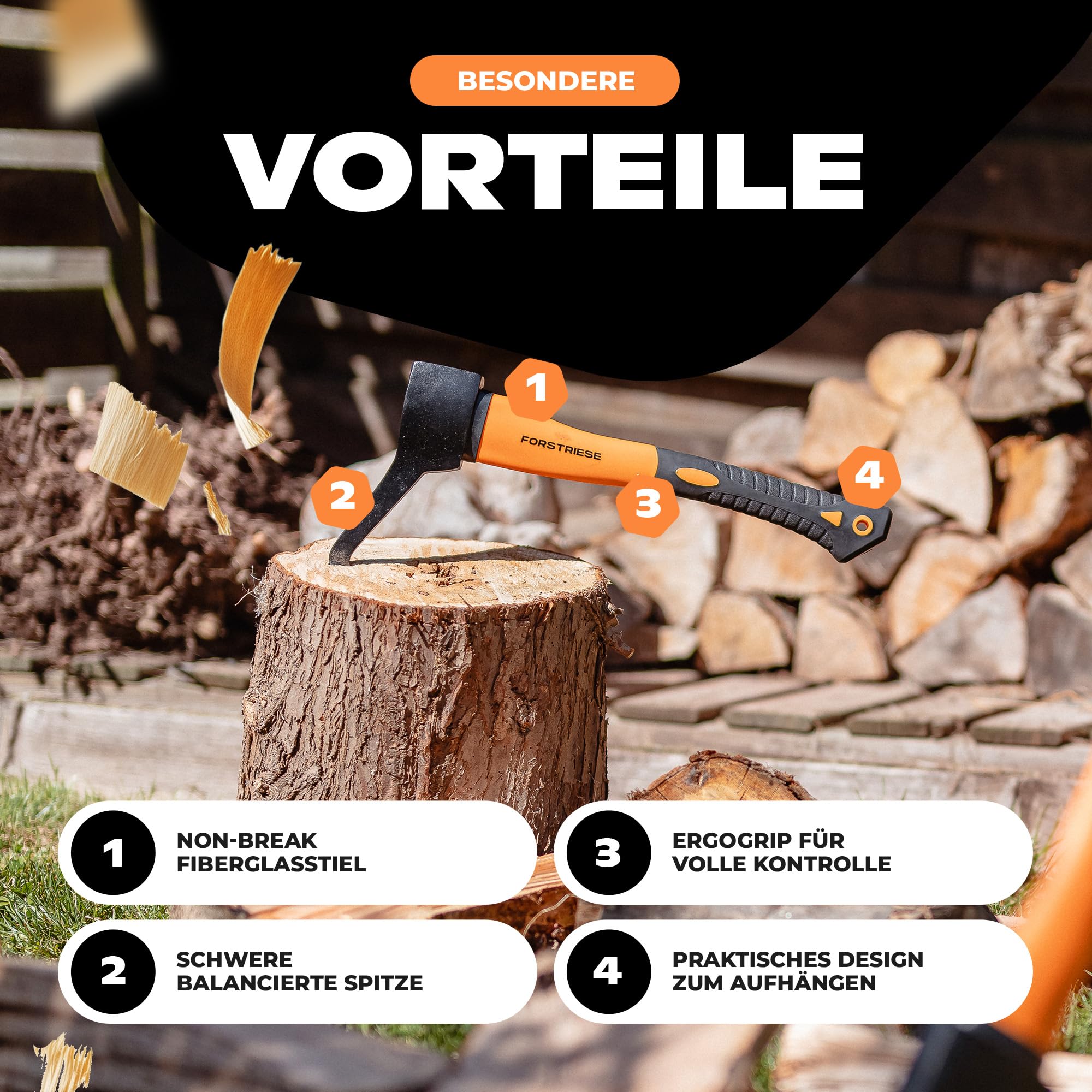 Sappie - Herramienta Forestal Sapie TX37 de 37 cm, Mango de plástico de Fibra de Vidrio inastillable, con Agarre ergonómico para un Agarre Seguro, Forst Zappi
