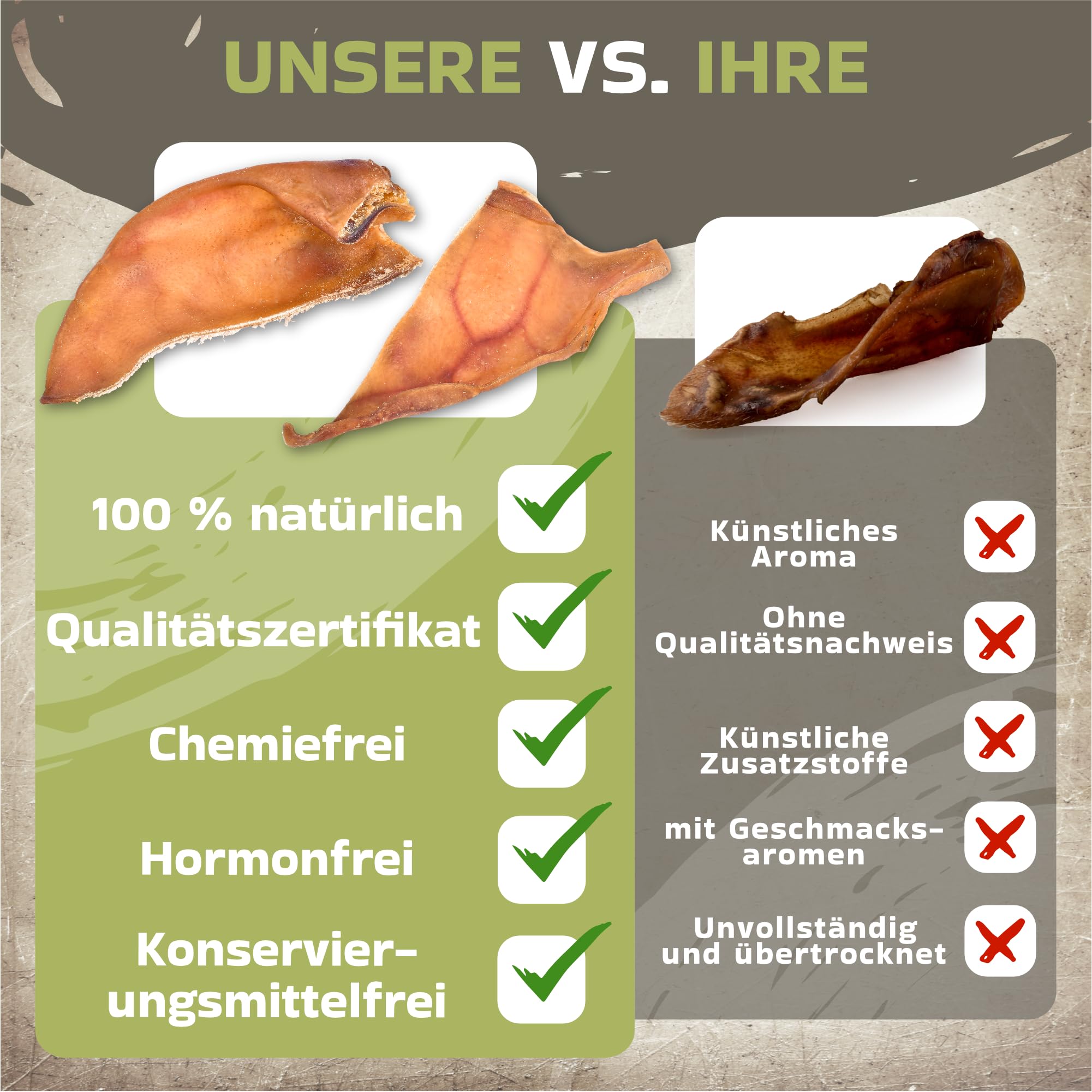 Cięte uszy wieprzowe dla psów 500g (ok. 20-25 sztuk) | Całkowite suszone uszy wieprzowe do żucia | 100% naturalne | Długotrwały czas żucia | Bez zbóż | Idealne dla małych i dużych psów