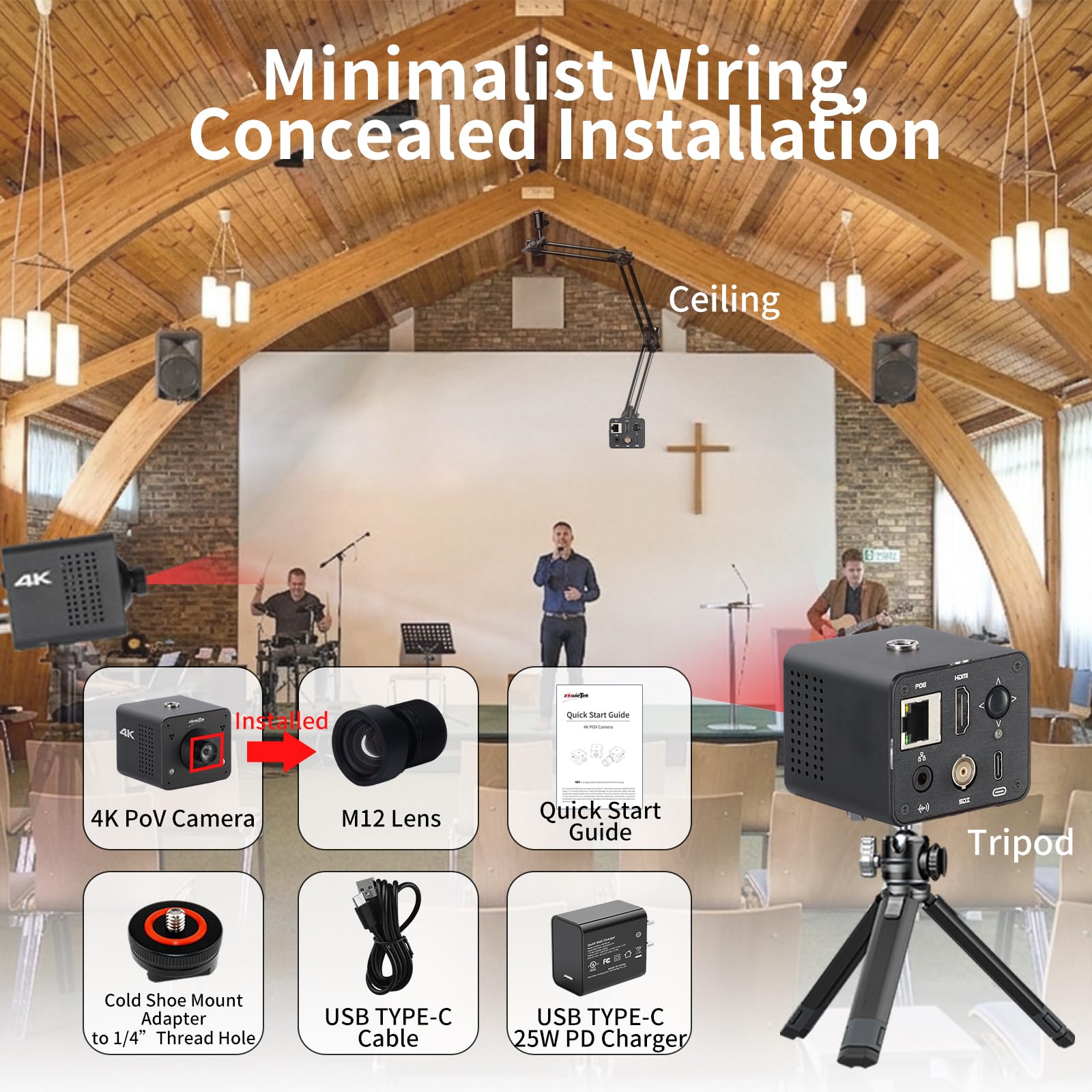 Zowietek 4K NDI|HX3 POV Box Camera PoE, jednoczesne wyjście HDMI i SDI, RTSP/RTMP/SRT, samodzielne przesyłanie strumieniowe na żywo do YouTube/Twitch do transmisji internetowej, spotkań, nauczania i
