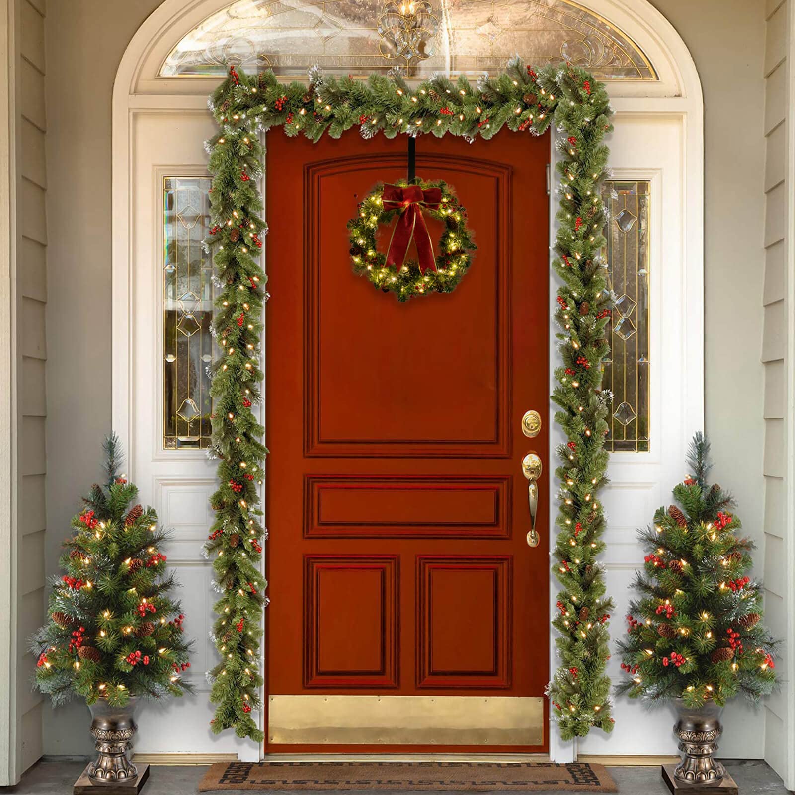 Christmas Wreath with Lights Winter Wreath - 16 Inch Lighted Christmas Door Wreath Large Pre-Lit Outdoor Wreath Holiday Xmas Christmas Decor DiliComing