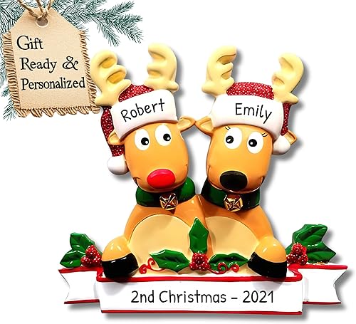 Adornos de Navidad familiares personalizados Adornos familiares personalizados de renos para parejas, nuestra primera Navidad juntos 2024