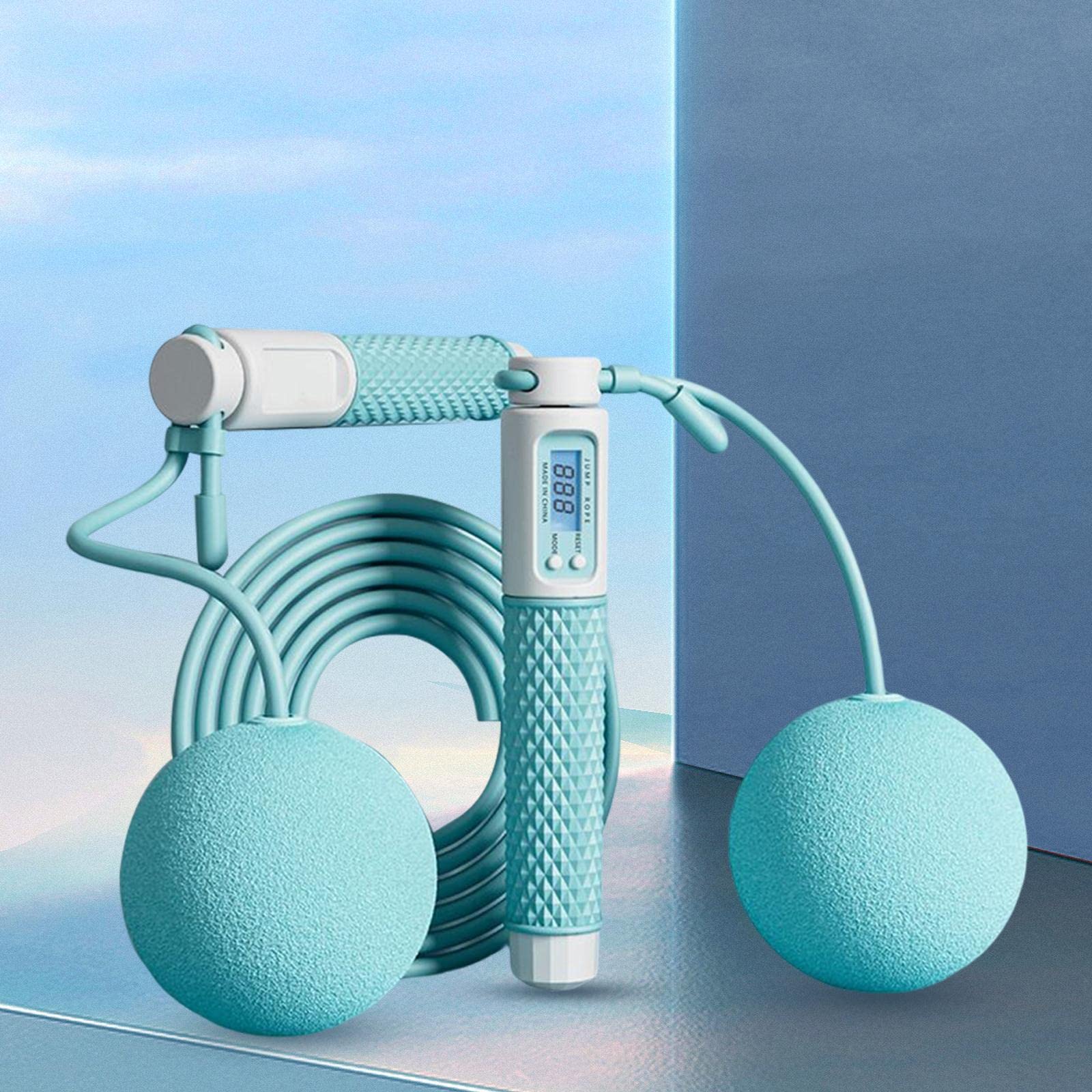 Lot de 2 cordes à sauter lestées sans fil avec compteur de calories pour fitness et sport Bleu 3 m