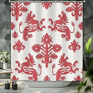 UanMere Red Regalia Ikat Shower Curtain for Your Bathroom - 72x72in Oriental Decor Shower Curtains with Holes Light-Weight...