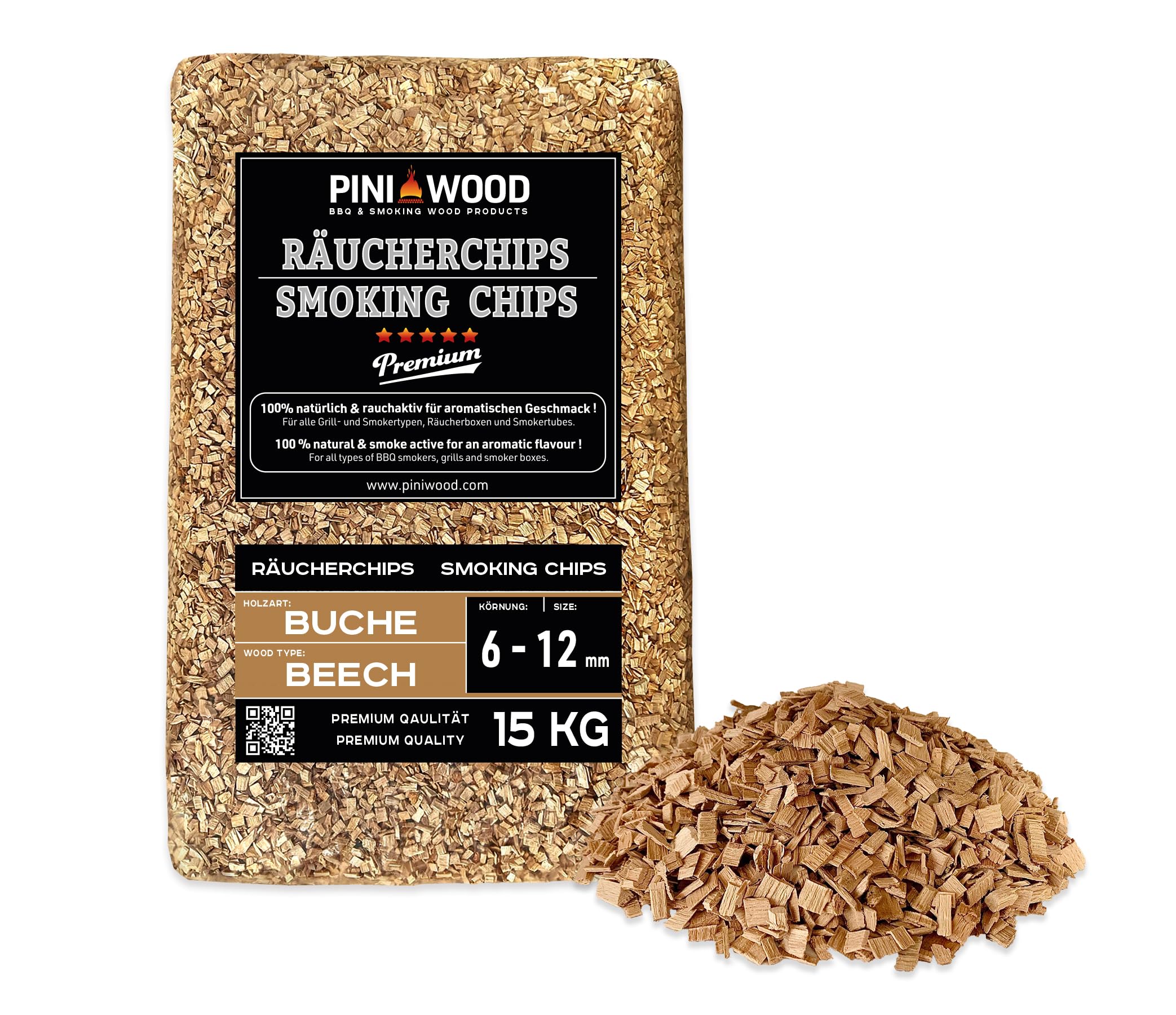 PINI 15 kg chipsów do wędzenia buk 6-12 mm wióry wędzarnicze