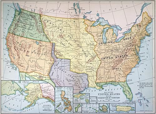 Mapa Expansión de Estados Unidos 1905 Nmap de los Estados Unidos 1905 Mostrando su expansión por compra y conquista hasta el final de la guerra