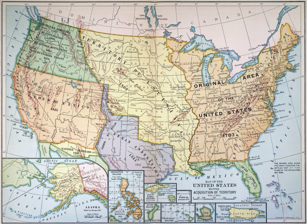 Map US Expansion 1905 Nmap Of The United States 1905 Showing Its Expansion By Purchase And Conquest Through The End Of The Spanish-American War Poster Print by (24 x 36)