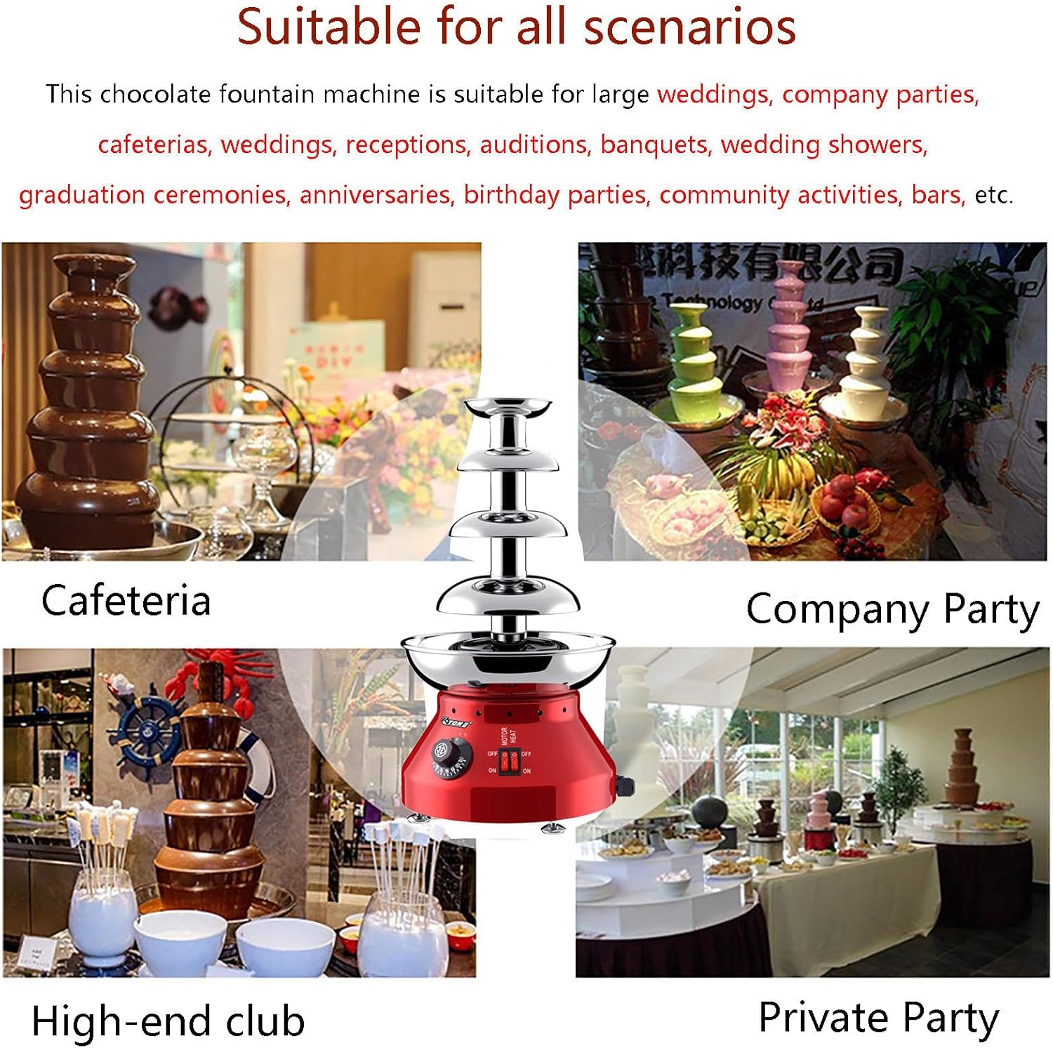 Chocolate Fountain Machine, Electric Chocolate Fondue Fountain Machine Cheese Fountain, Perfect for Nacho Cheese, Chocolate Sauce, Wedding, Party,5tiers-Red