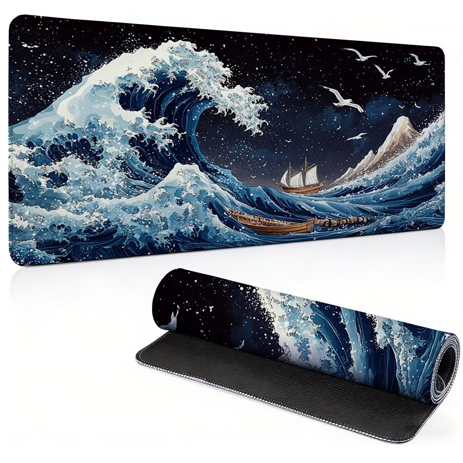 Tappetino Mouse Gaming, 1200x600mm Tappetino Mouse XXL nero 0c0-314 | Mouse Pad Grande, Ottimizzato per i Sensori da Gioco, Migliora Precisione e Velocità, per Mac e PC, onde