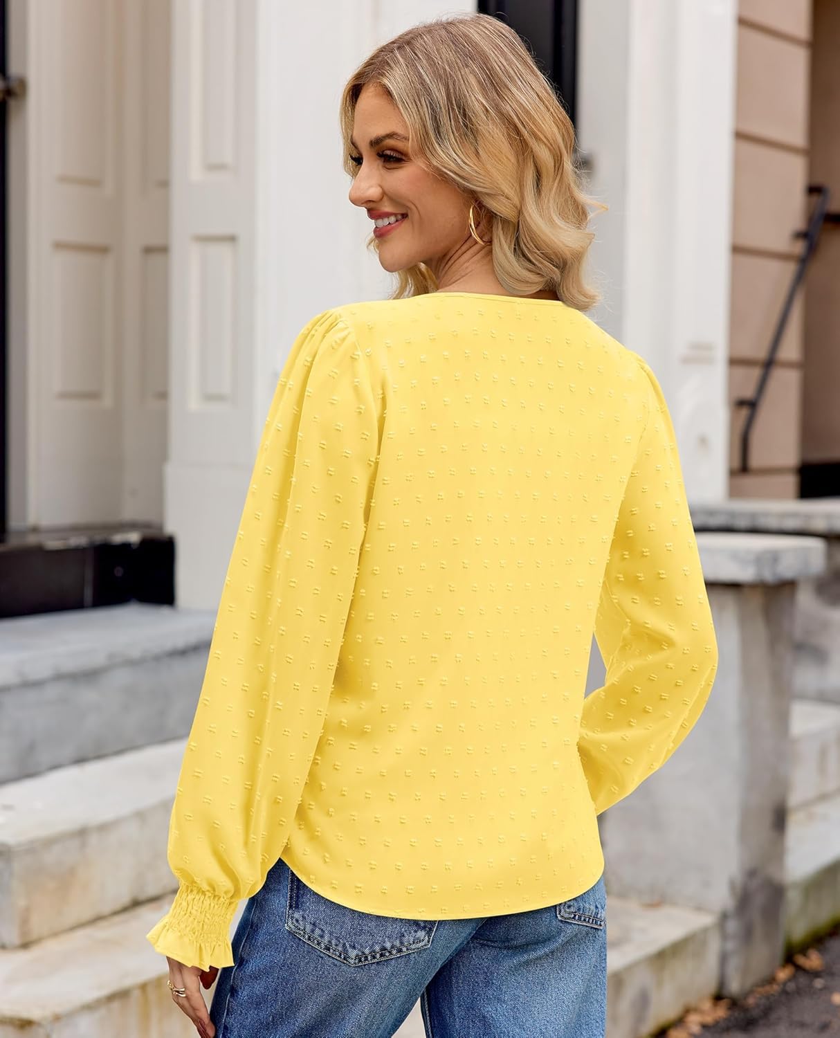 siliteelon Dressy Blouses for Women Long Sleeve Tops for Women V Neck Swiss Dot Business Casual 2026 Spring Holiday Shirts - Image 4