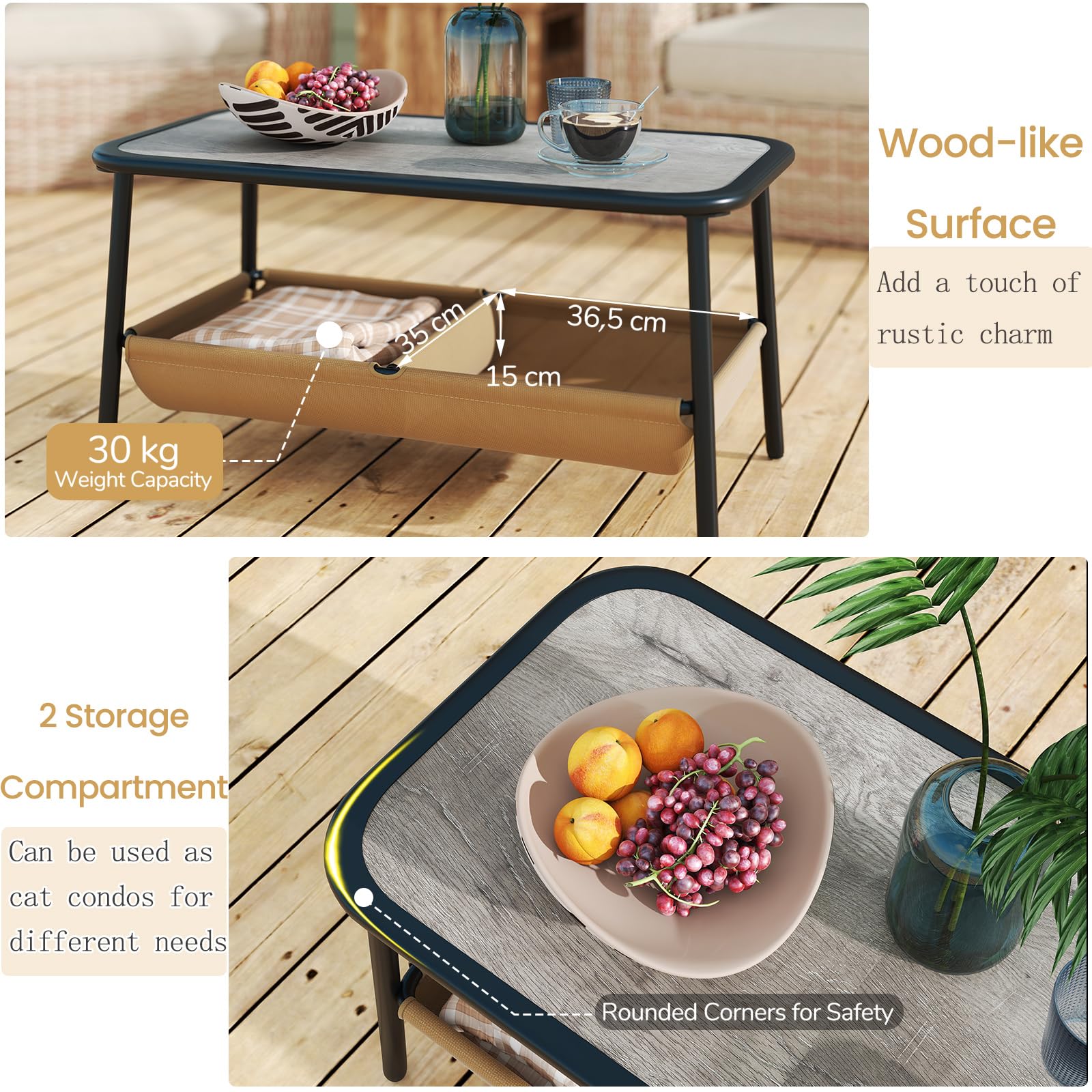 KOMFOTTEU Set di Mobile da Giardino in 2 Pezzi, Set Tavolo e Sedie da Balcone in Tessuto Textilene, Set da Bistrò con Divanetto 2 Posti e Tavolino con 2 Scomparti di Stoccaggio, per Veranda, Marrone