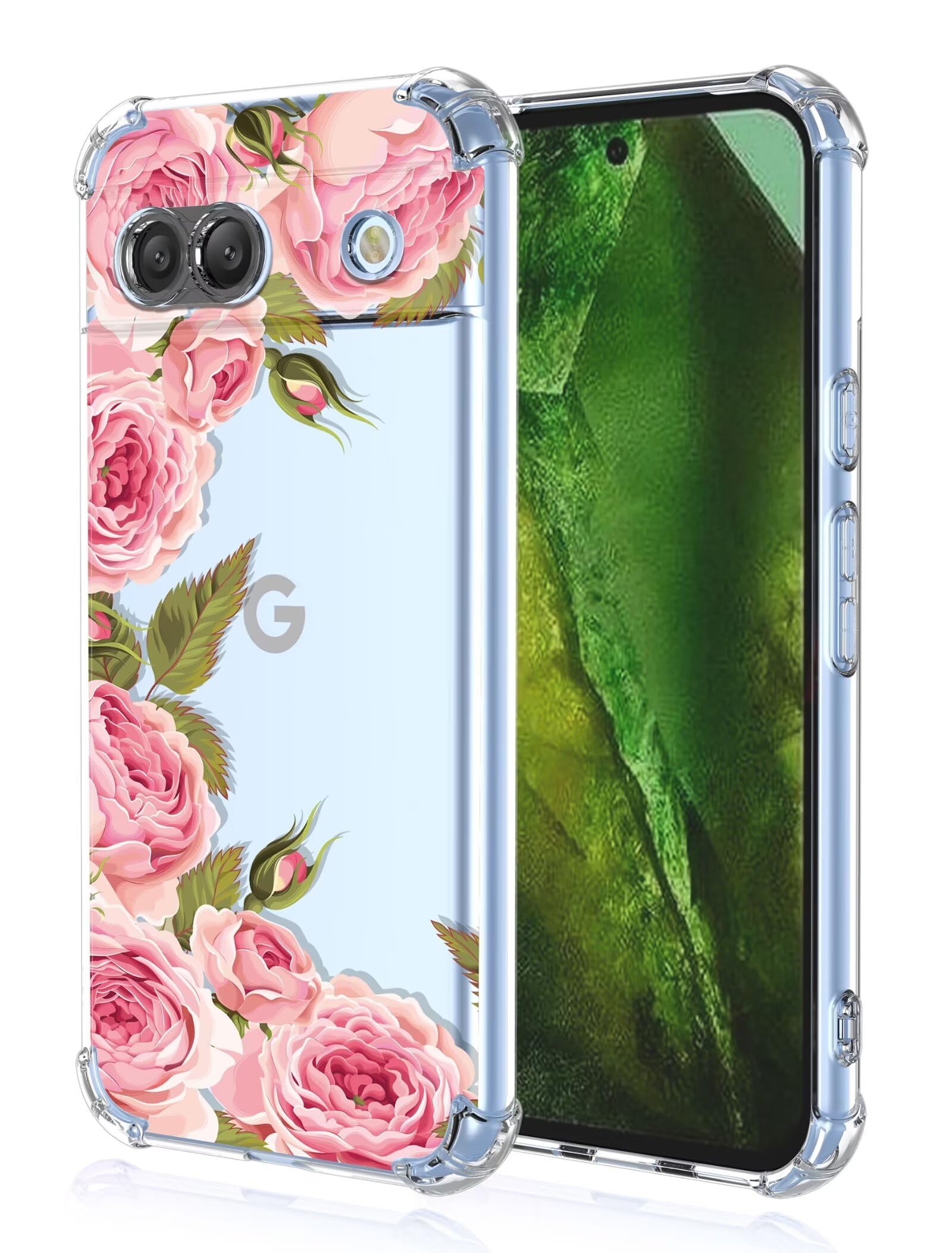 RankOne Custodia Per Google Pixel 8a Con Stampa Fiori - Cover In Silicone TPU Trasparente Morbida E Antiurto - 4