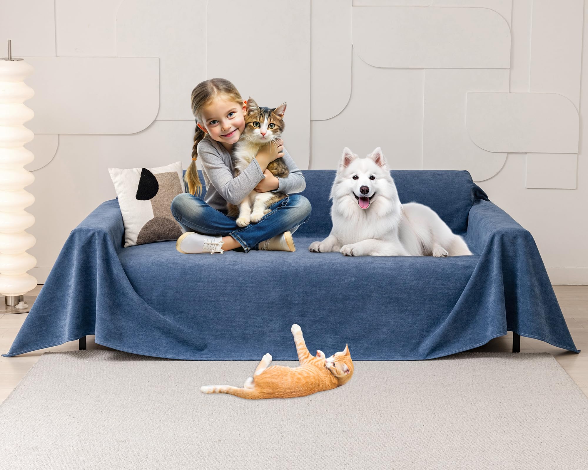 Loiion Wasserdichter Sofabezug Hund Katze 340x180cm Grau rut