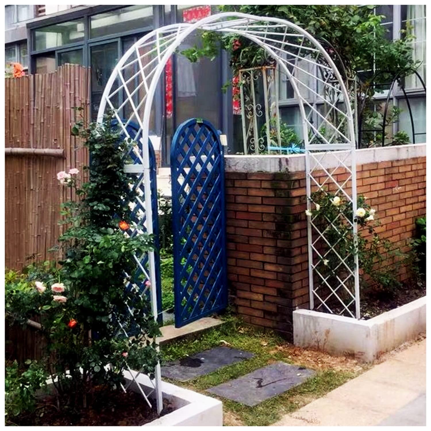 Arco per pergolato da giardino bianco riconfigurabile per piante rampicanti, in metallo resistente, per rose e viti, decorazione per feste, 240 x 40 x 250 cm