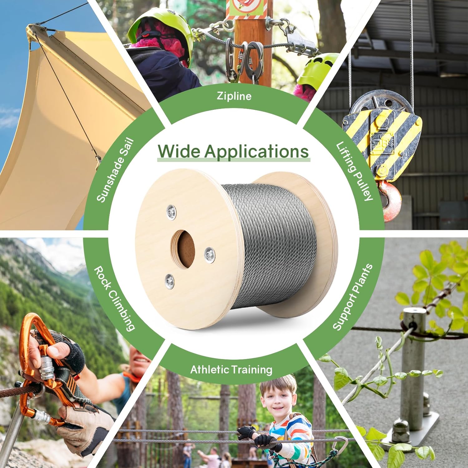 NEREUS 1/4" Stainless Steel Cable 250FT, 7x19 Strand Heavy-Duty Wire Rope with Clamps & Thimbles, 6400 lbs Breaking Strength for Backyard Zipline, Deck Railing, Clothesline and Outdoor Use - Image 7