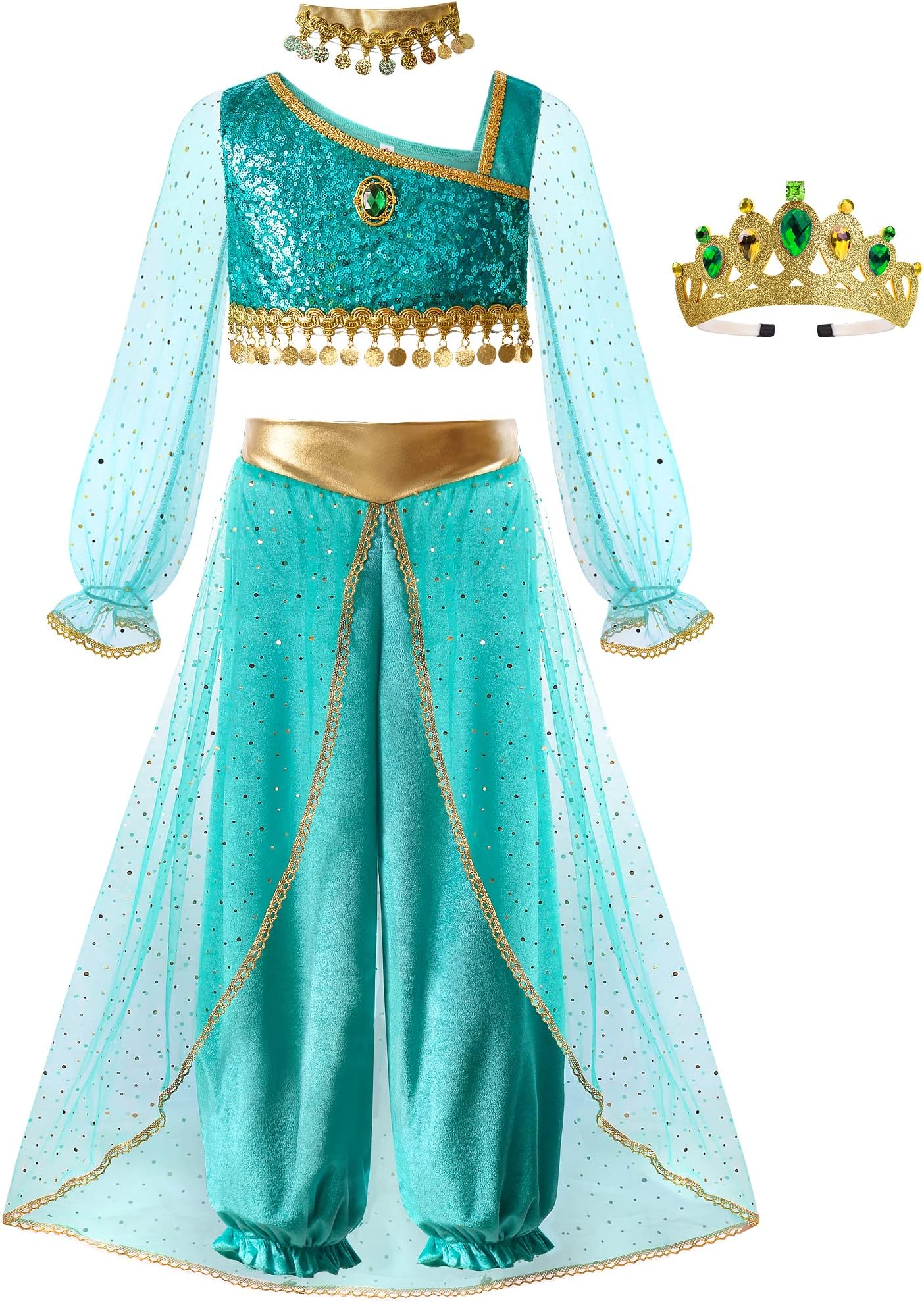- Princess Toddle Costumes for Girls Arabian Long Sleeves Dress up Holloween Party Birthday whithCollar and Crown