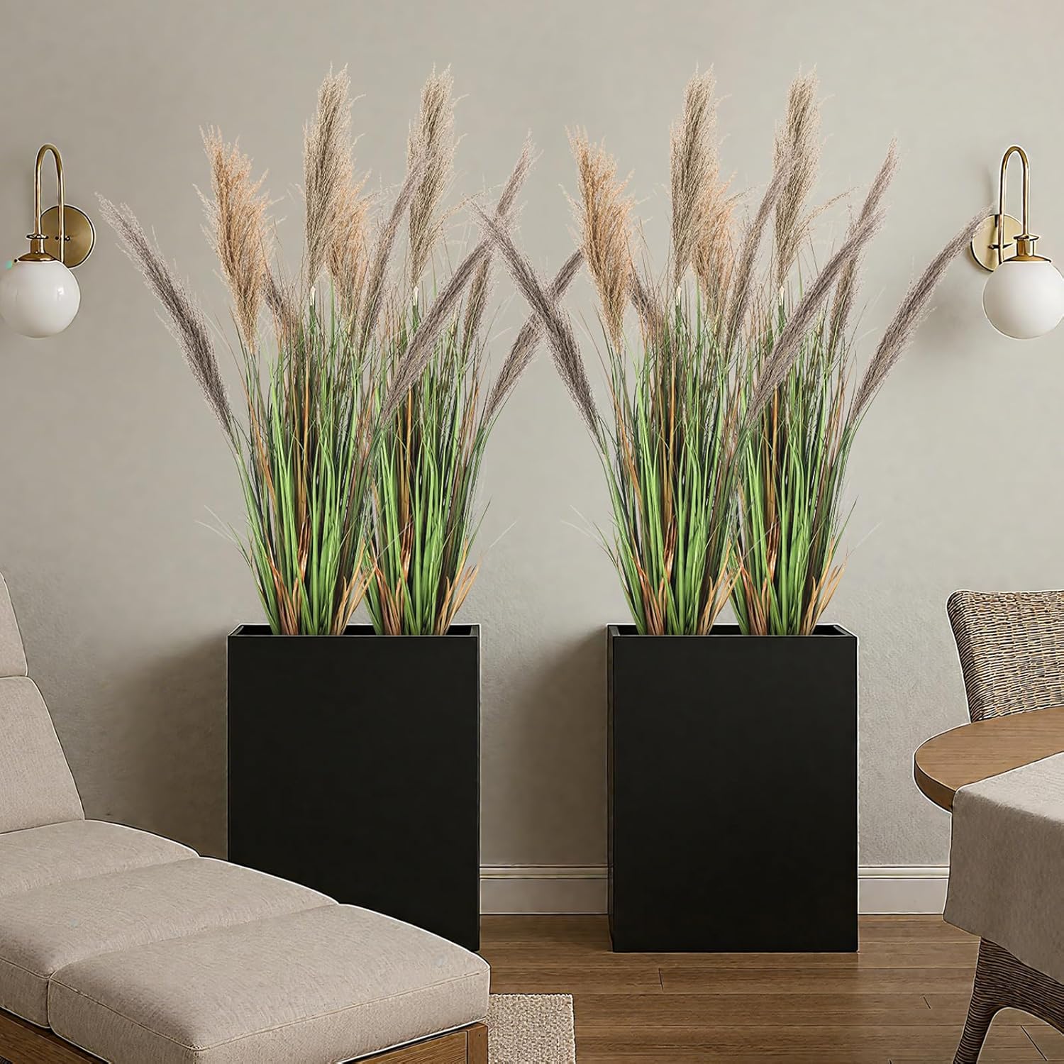 Jexine 2 Pcs Pampas Grass Potted Plants 4 ft Tall Artificial Grass Potted Artificial Greenery Floor Plants Tall in Pot for Housewarming Gift House Garden Bathroom Lobby Outdoor Decoration (Fall) - Image 6