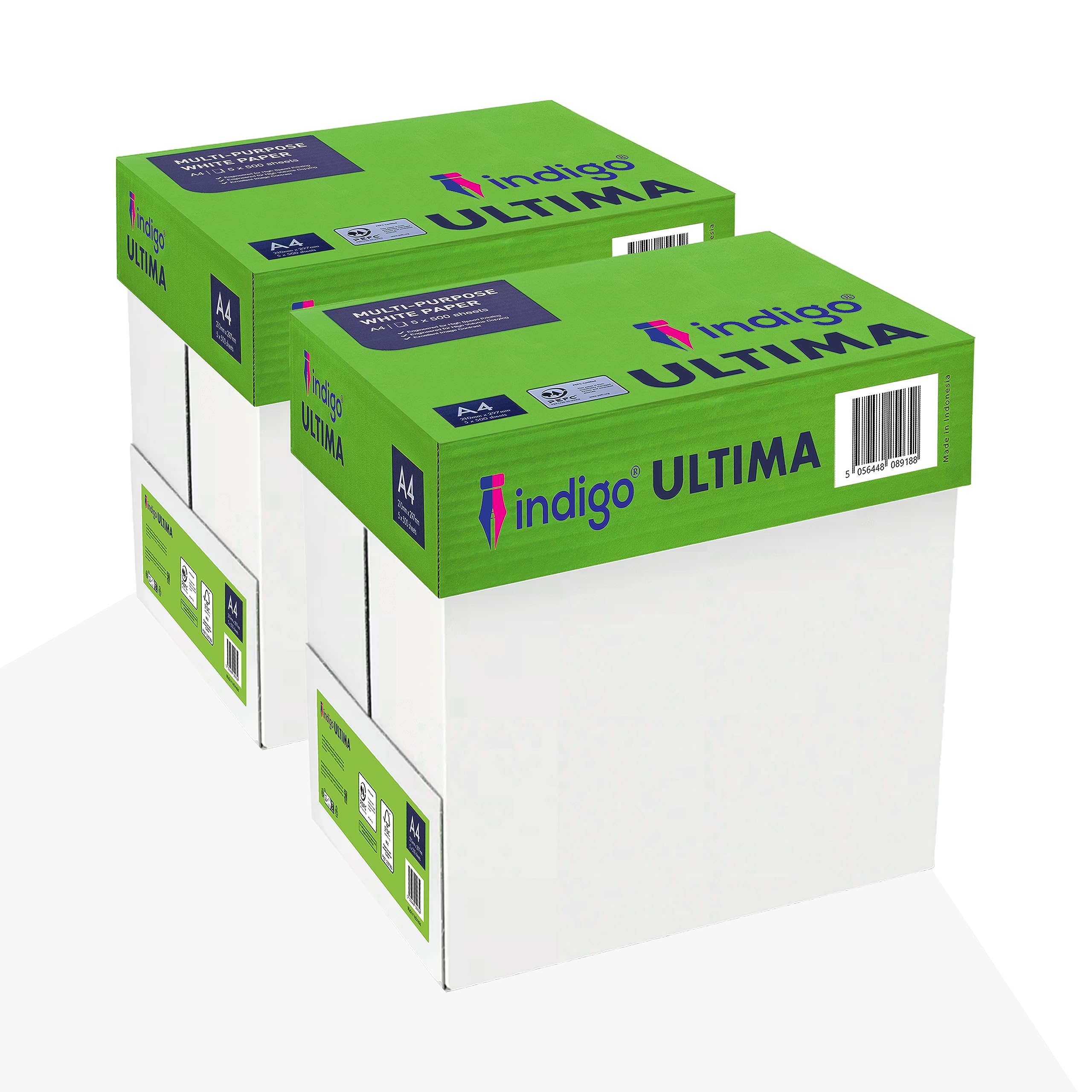 Indigo® A4 Ultima White Plain Printer Paper – 2 Boxes (5 Reams Each) – 2500 Sheets Per Box (70/75 GSM)