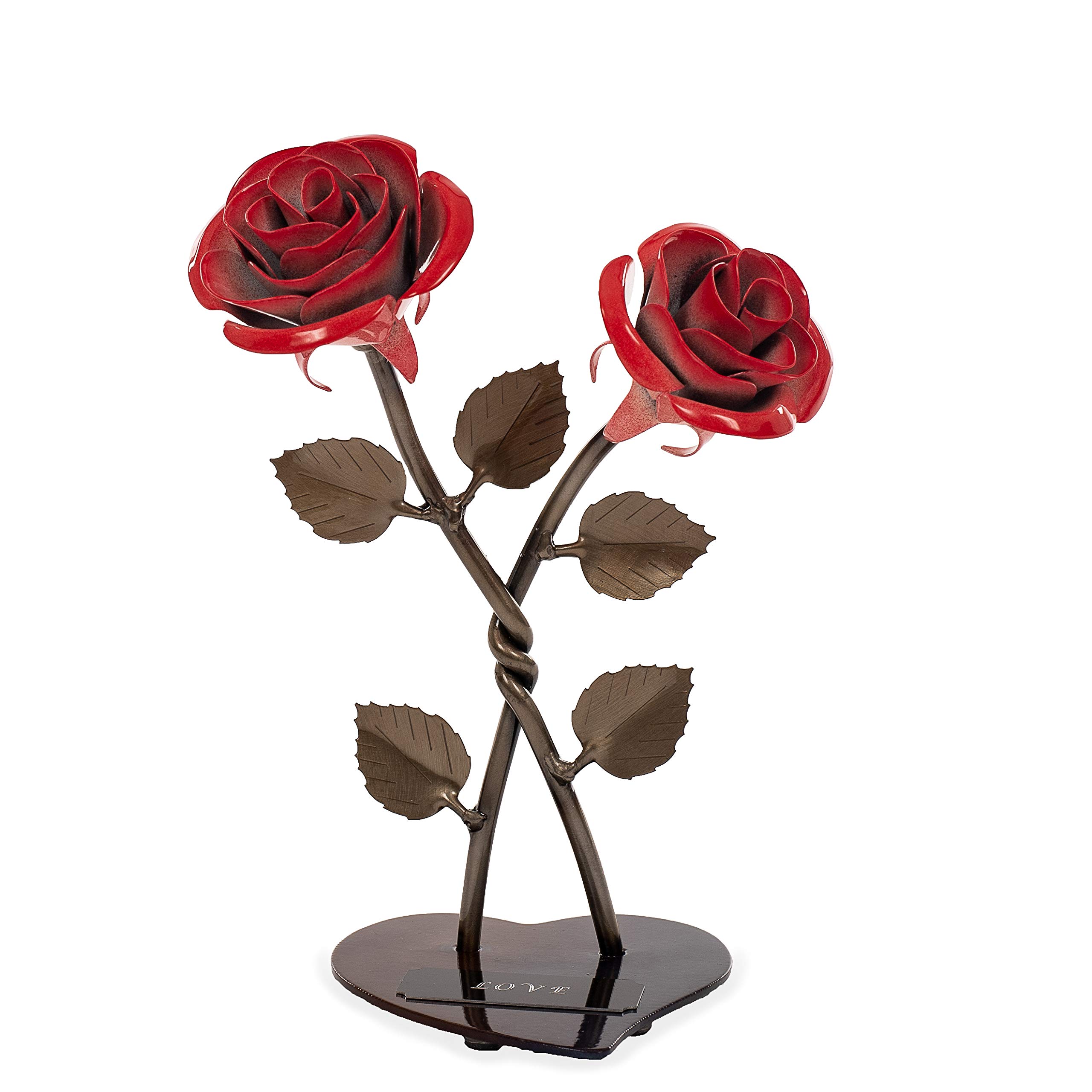 Hand-Forged Double Red Metal Rose with Twist - Iron Anniversary Gift