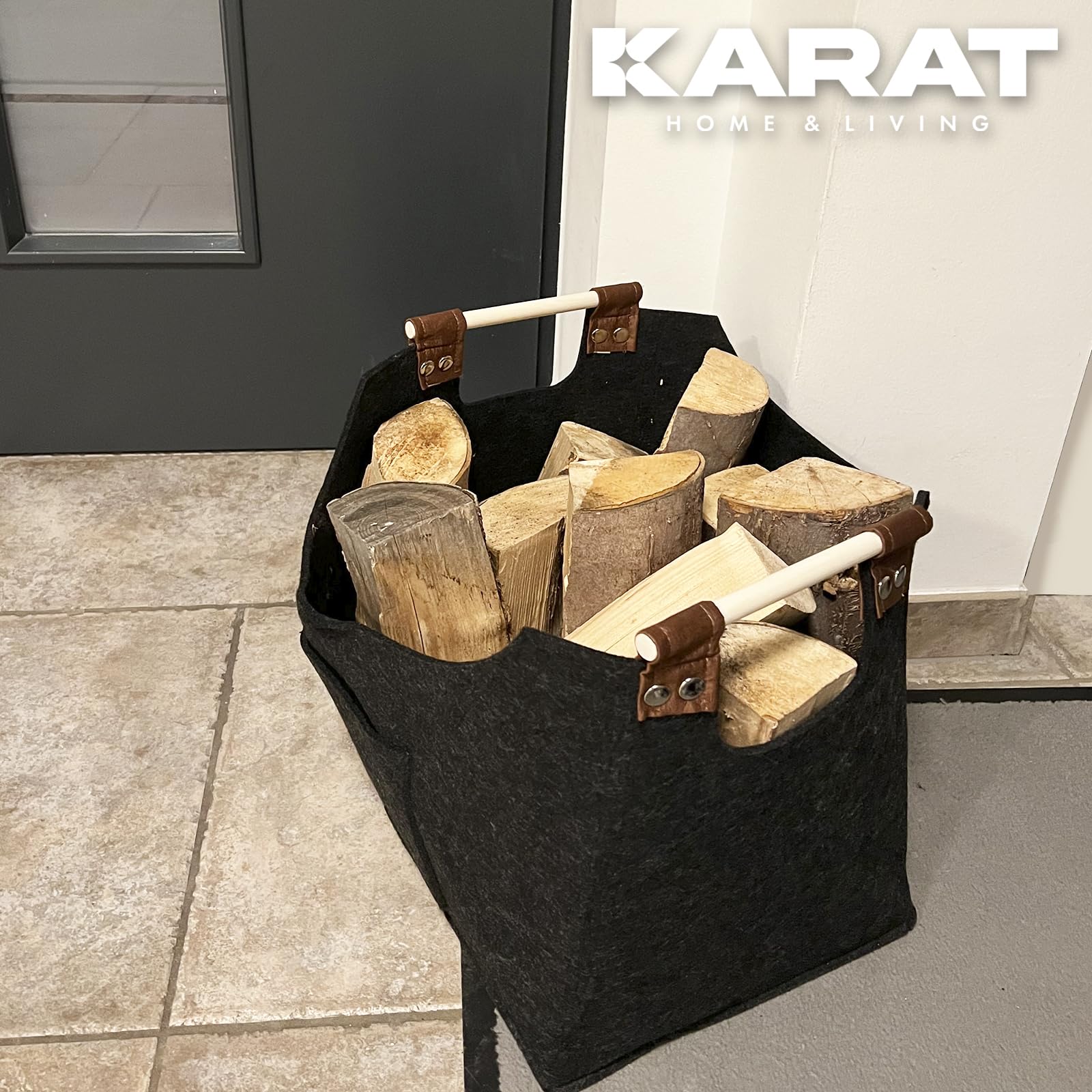 Lot De 2 Sacs En Feutre Pour Bois De Cheminée - 55 X 30 X 40 Cm - Pliables Et Solides - Gris Clair - Capacité 60L