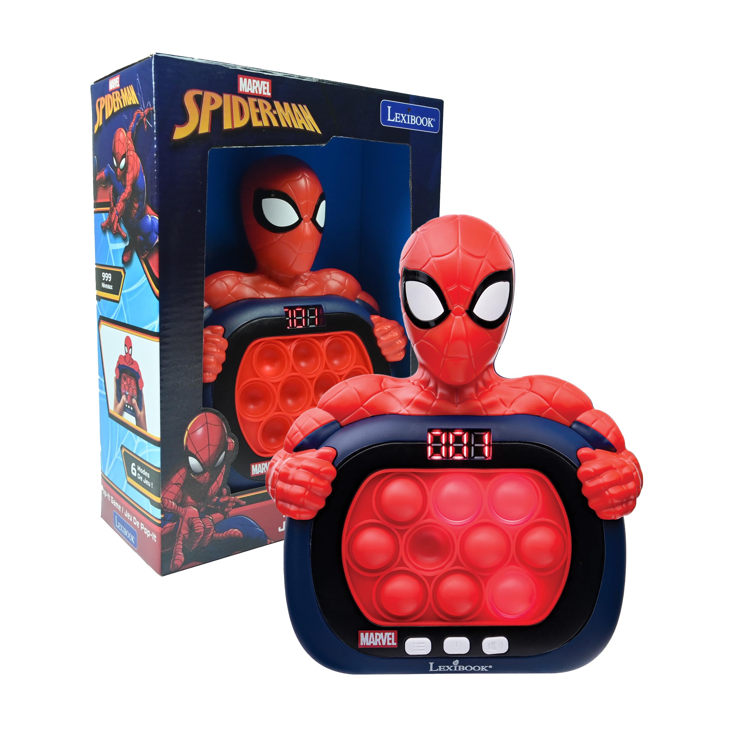 LEXIBOOK, Spider-Man, Pop It game, light-up bubbles, red, JG500SPLXB