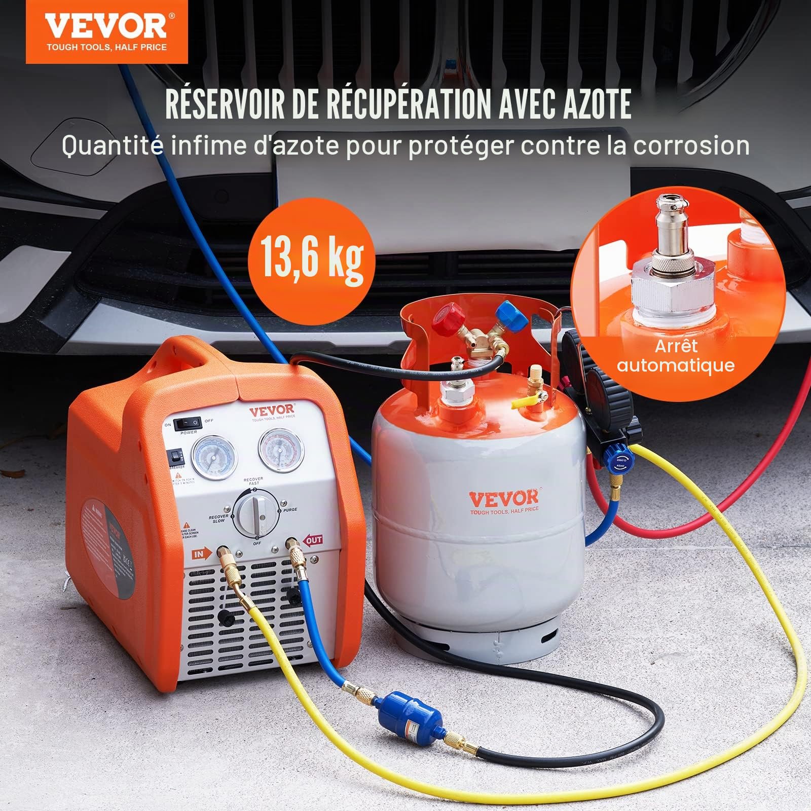 VEVOR Réservoir de récupération de réfrigérant avec interrupteur à flotteur – Réservoir de récupération AC d'une capacité de 30 lb avec adaptateur ¼ à ½, réservoir de récupération réutilisable CVC pou