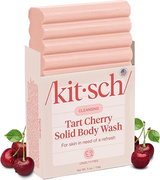 Kitsch Cleansing Tart Cherry Soap Bar with Refreshing Scent - Eco-Friendly Body Wash Women Love - Cherry Solid Bar Soap for Daily Use - Silicone, Sulfate and Paraben Free, Made in USA - 4oz